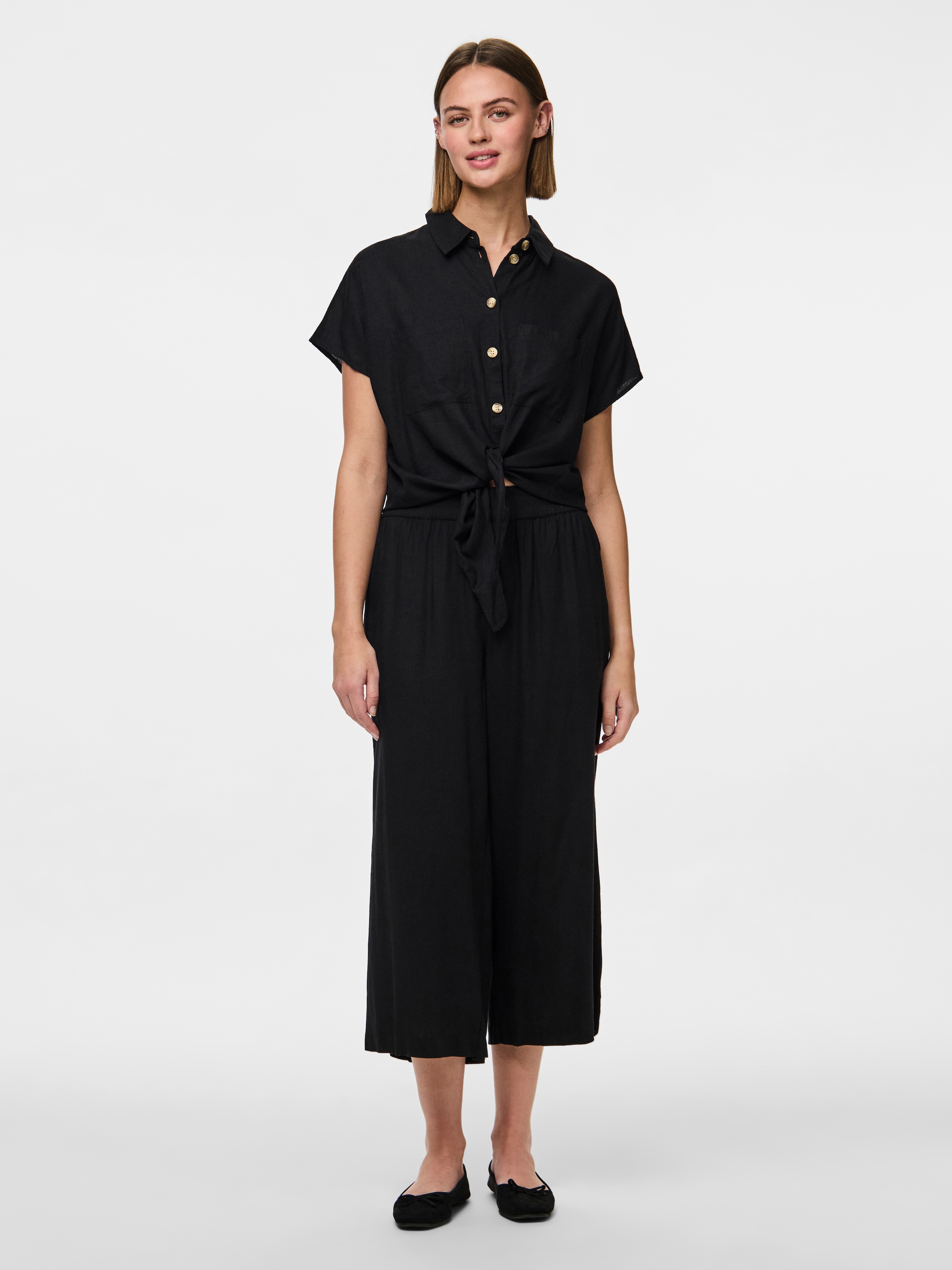 pieces Schlupfhose »PCPIA HW WIDE CULOTTE WVN NOOS«, mit Leinen