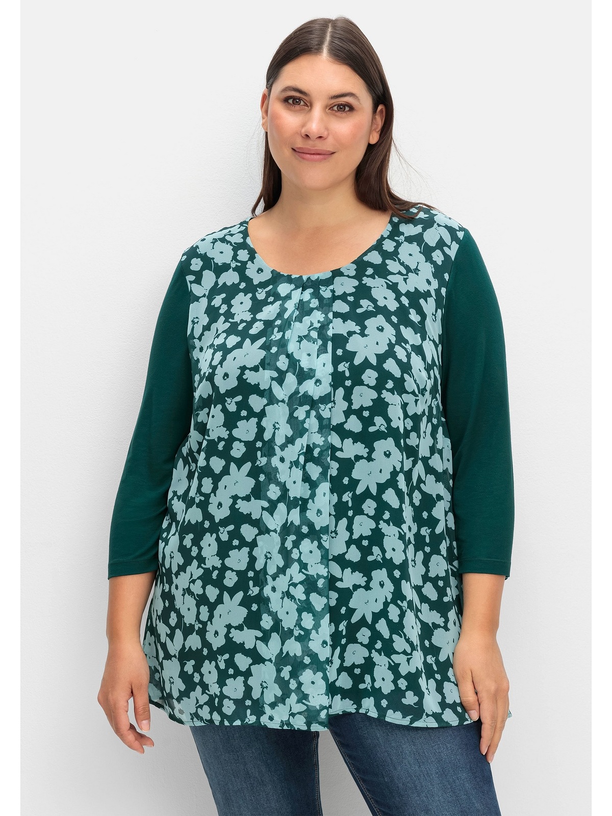 Sheego 3/4-Arm-Shirt "Große Größen", mit bedrucktem Chiffon