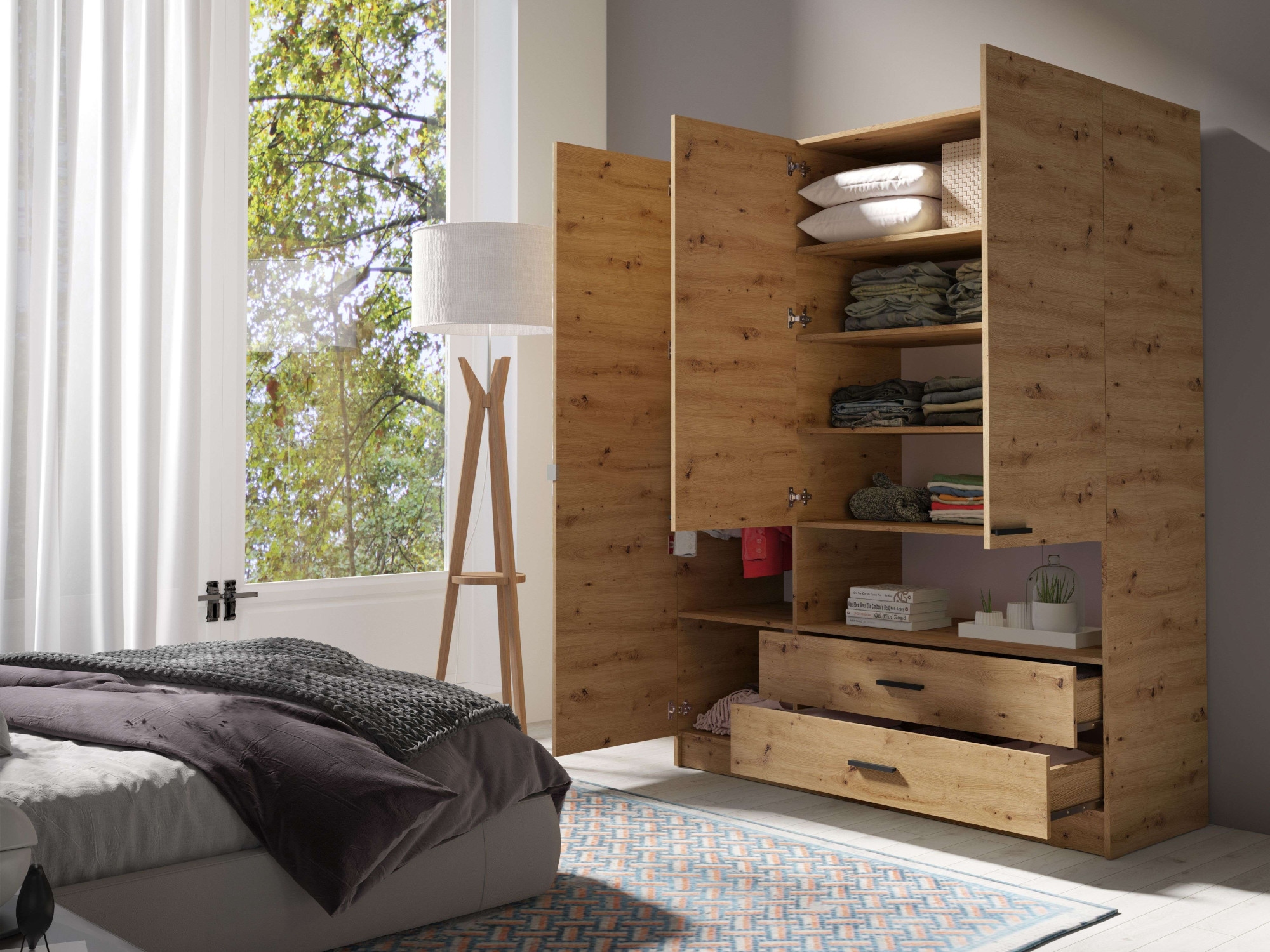 INOSIGN Kleiderschrank »Laredo Wäscheschrank komplette Innenausstattung, 158,3x200,5x55cm«, Garderobe mit mit offenem Fach, 3 Türen und 2 Schubladen, FSC