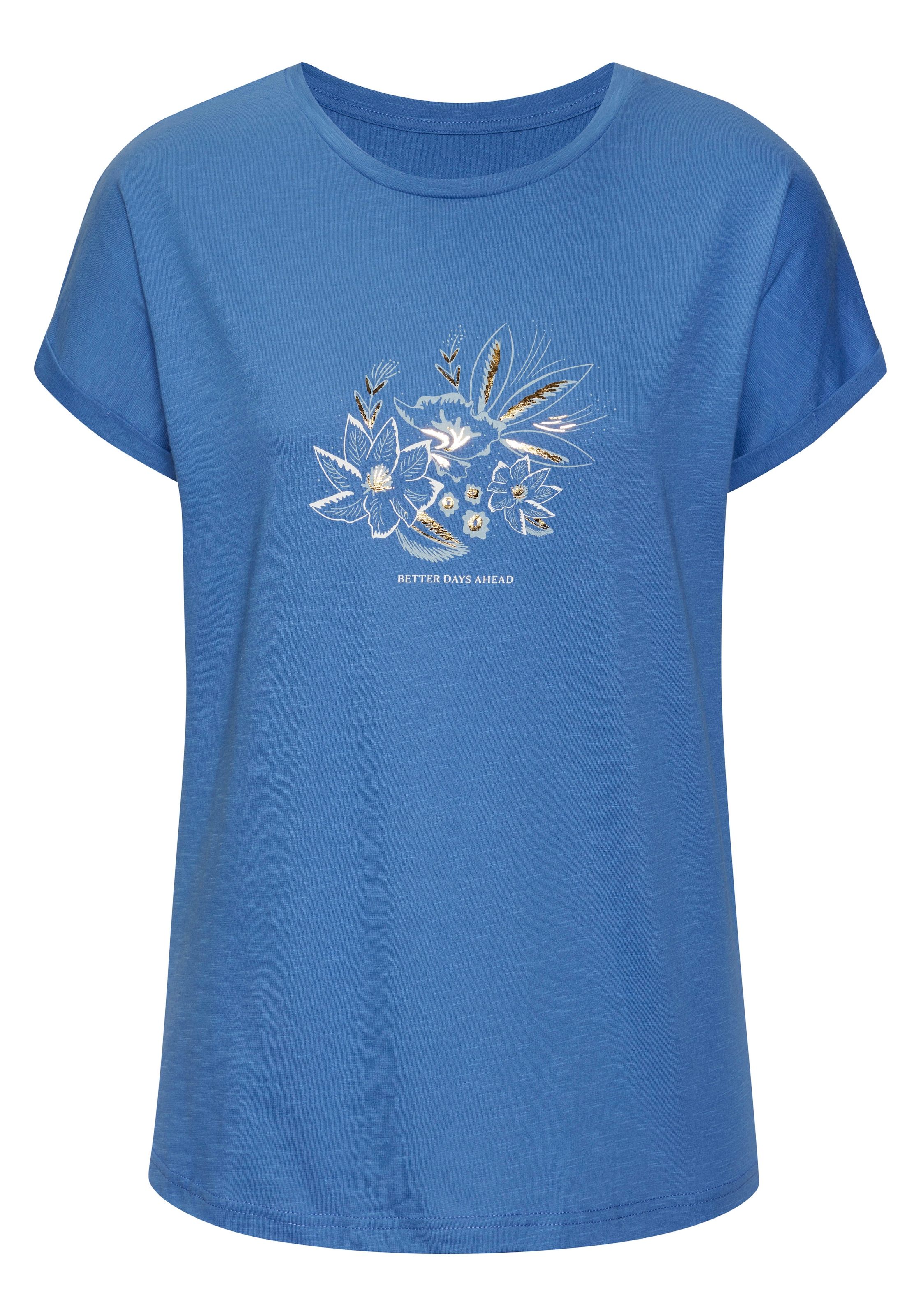 Vivance T-Shirt »mit goldenfarben schimmerndem Folienprint«, aus weicher Baumwoll-Qualität