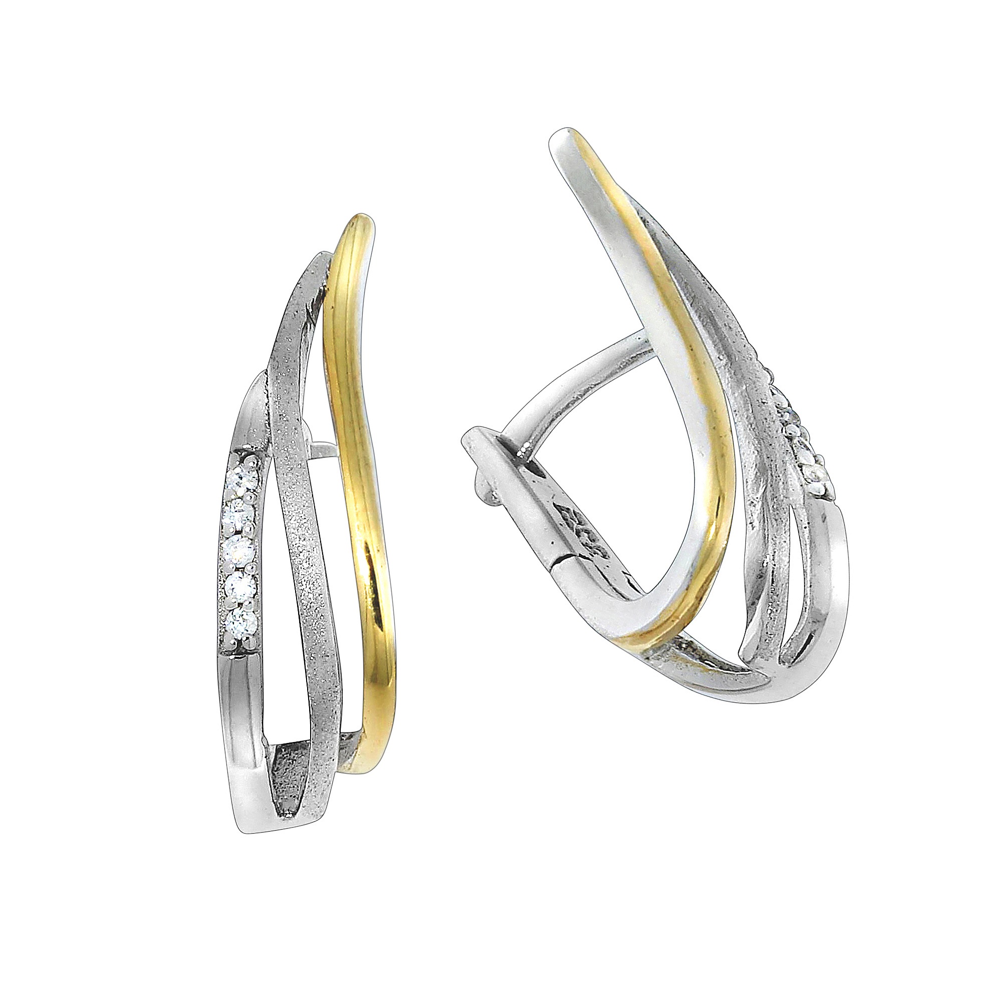 Paar Creolen VIVANCE "925 Silber bicolor Zirkonia", bunt (mehrfarbig, weiß), Ohrringe, Damen, one-size, Silber 925 (Sterlingsilber), Klappcreolen