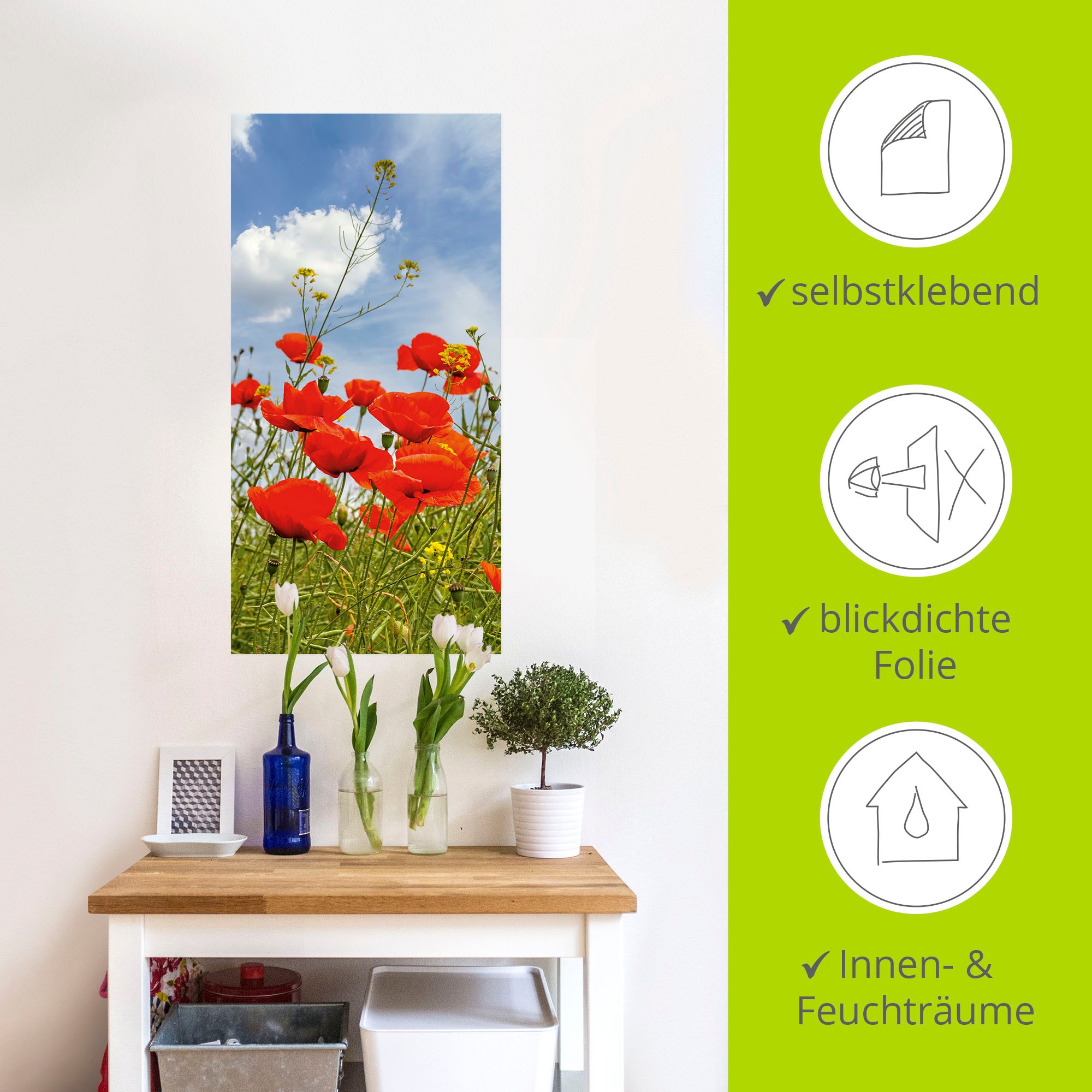 Artland Wandbild »Mohnblumen im Panorama«, Blumenbilder, (1 St.), als Alubild, Outdoorbild, Wandaufkleber in verschied. Größen