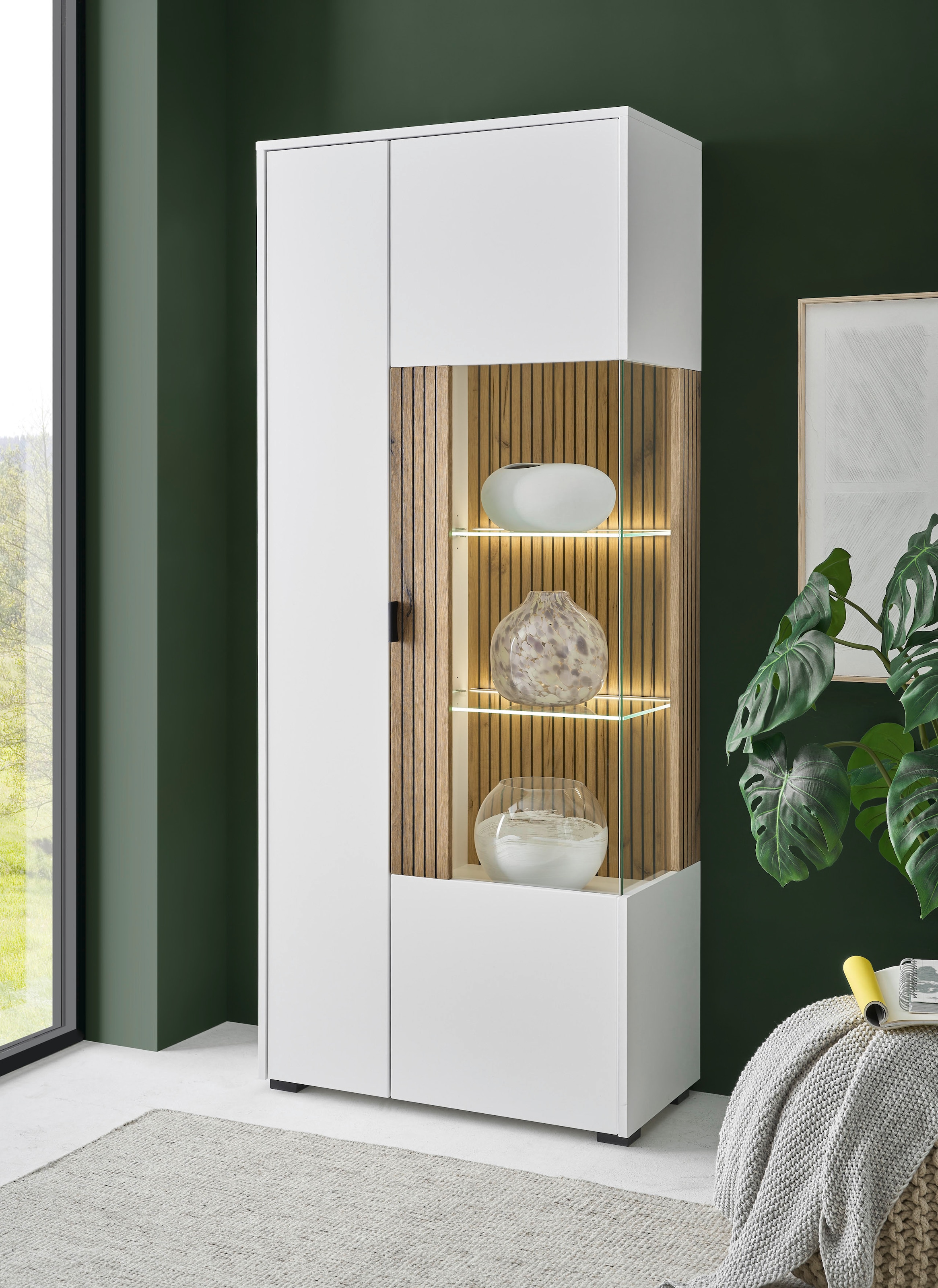Home affaire Vitrine "Hudson, Stauraumvitrine" in moderner Trendfarbe, Grif günstig online kaufen