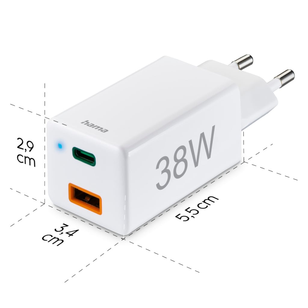 Hama USB-Ladegerät »Dual USB-Netzteil 38W, QC 3.0 + USB-C PD, Fast Charge Schnellladegerät«