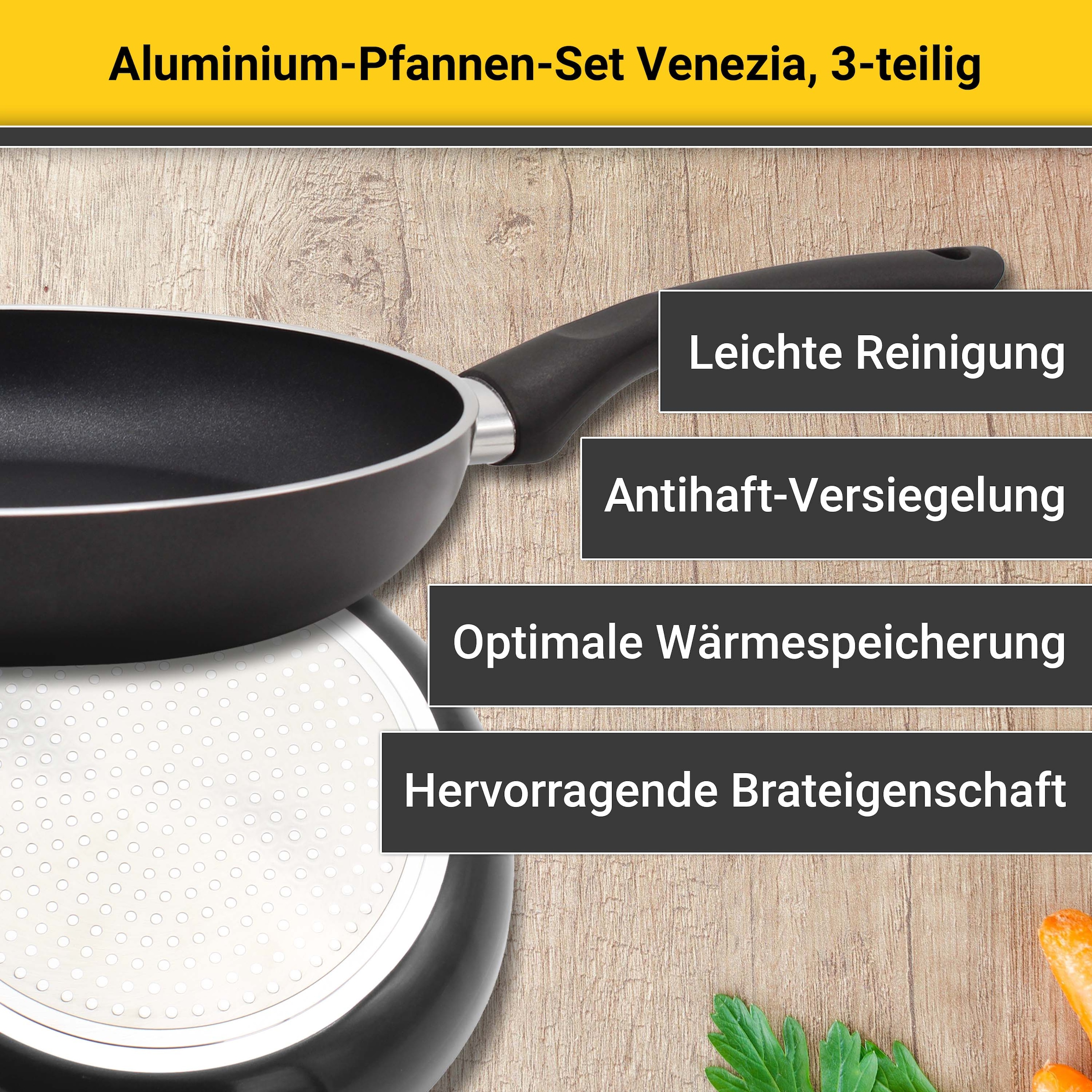 Krüger Pfannen-Set »Venezia«, Aluminium, (Set, 3 tlg.), Ø 20/28/28 cm, Induktion