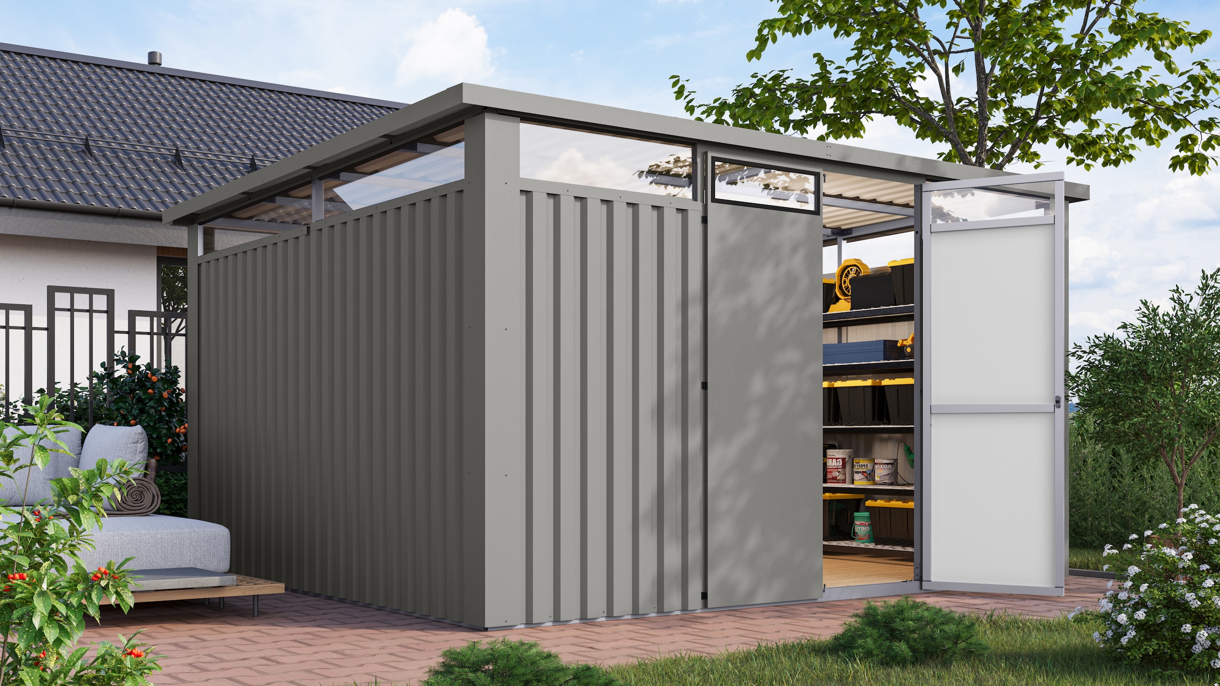 Karibu Gartenhaus "Metall mit Lichtband aus Kunststoff, Østen 4", in versch günstig online kaufen