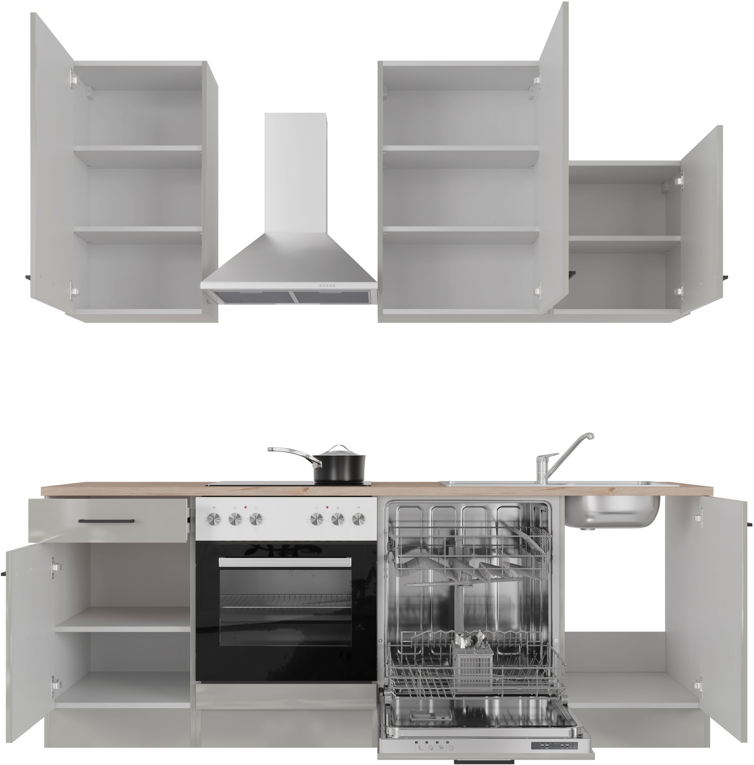 Thumbnail - Flex-Well Küchenzeile "Lund" wahlweise mit E-Geräten, Breite 220 cm, glänzende Fronten