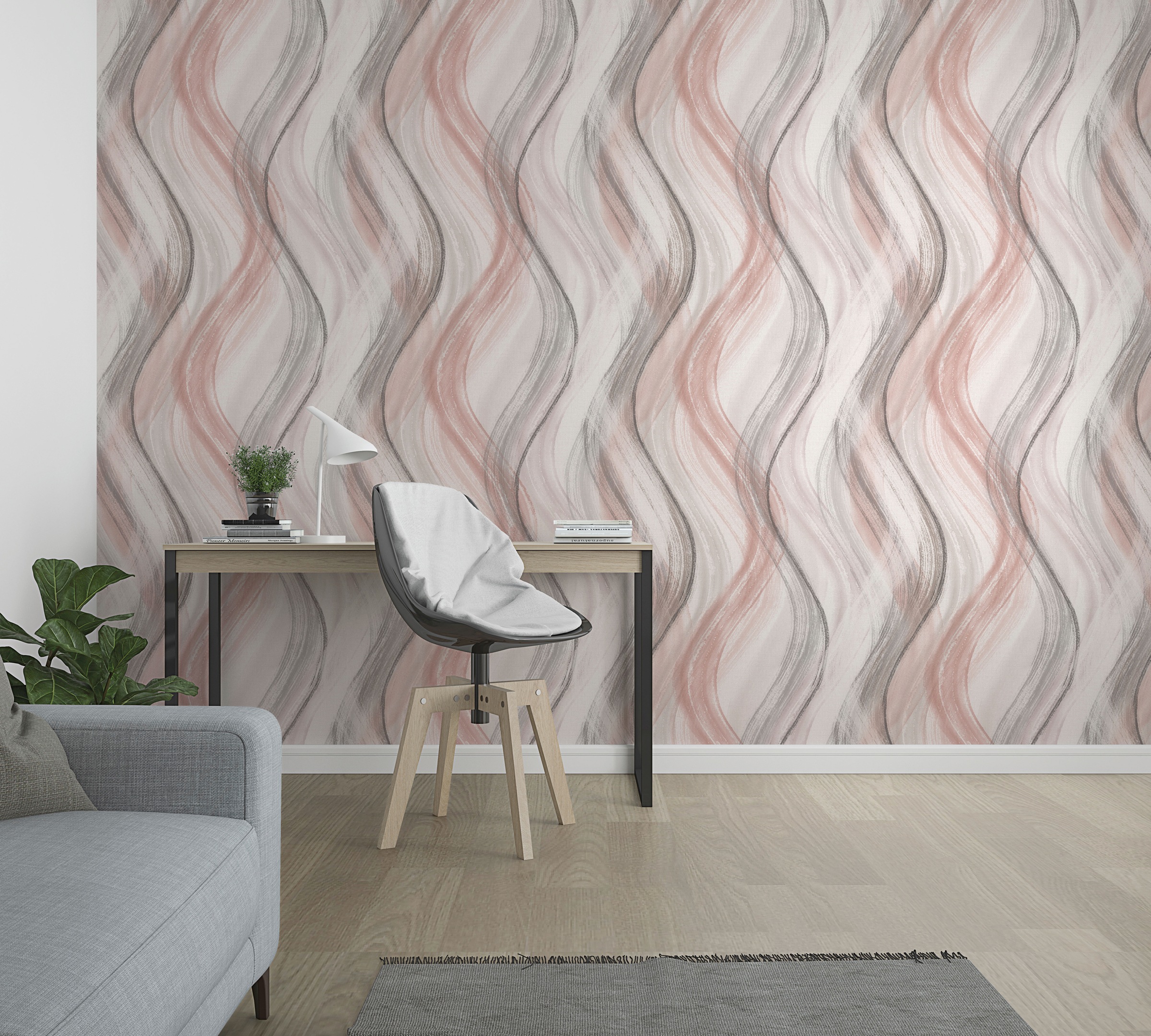 Marburg Vliestapete, natürlich, Wellenoptik, moderne Tapete für Wohnzimmer Schlafzimmer Küche