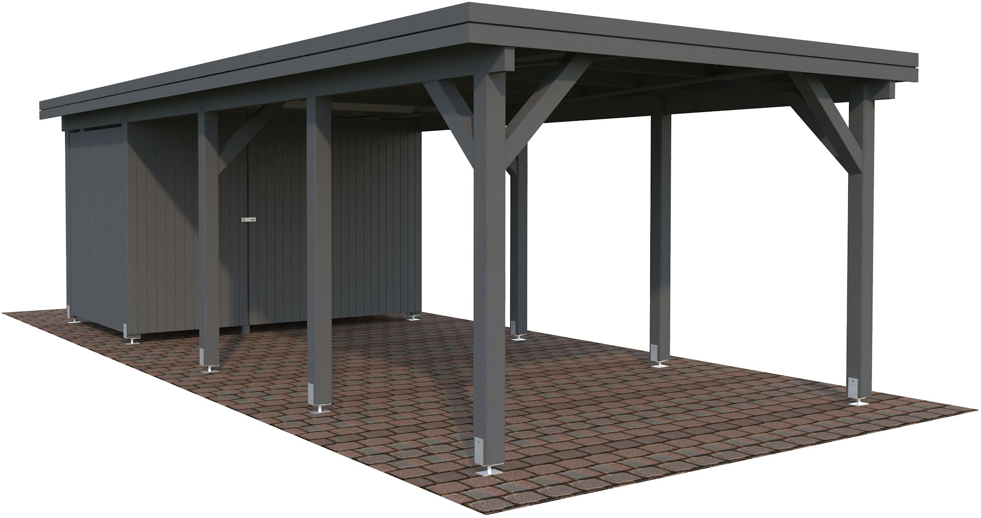 Palmako Einzelcarport "Karl mit Geräteraum" Massivholz 291 cm dunkelgrau/dunkelgrau