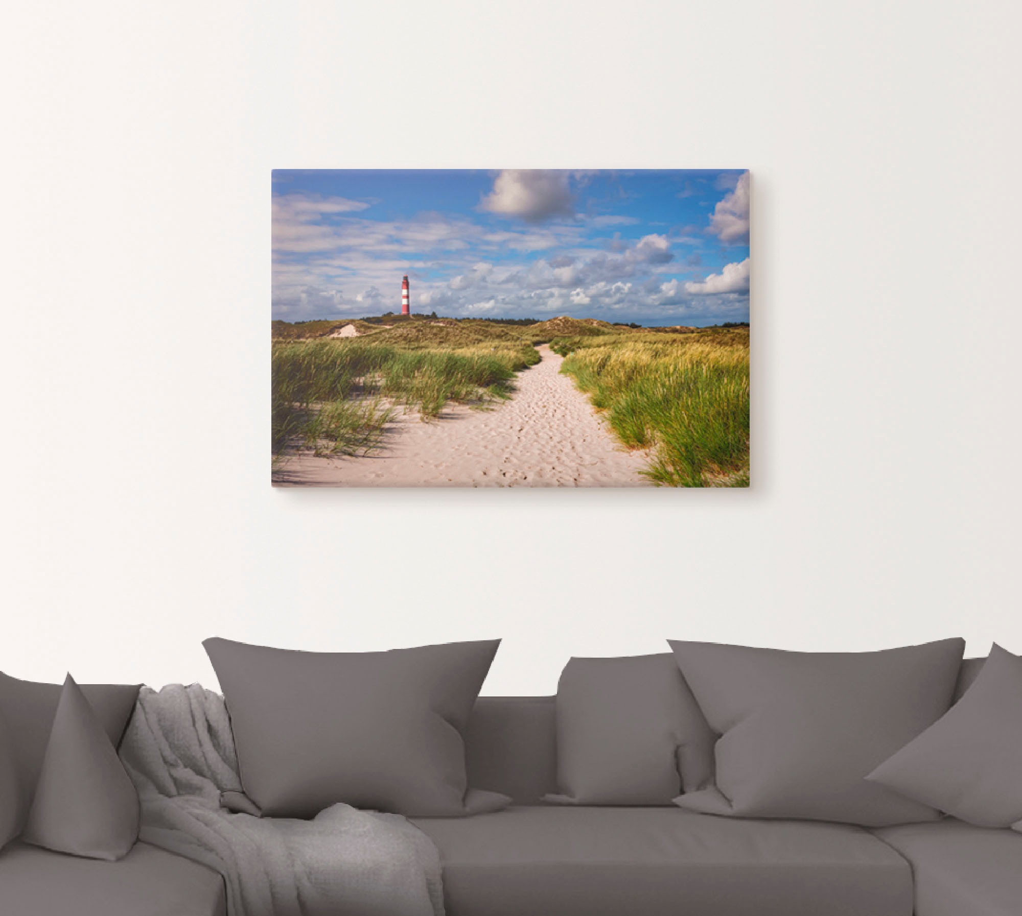 Thumbnail - Artland Leinwandbild "Strandweg zum Leuchtturm - Insel Amrum" Küste 1 Stk. tlg. auf Holzrahmen gespannt
