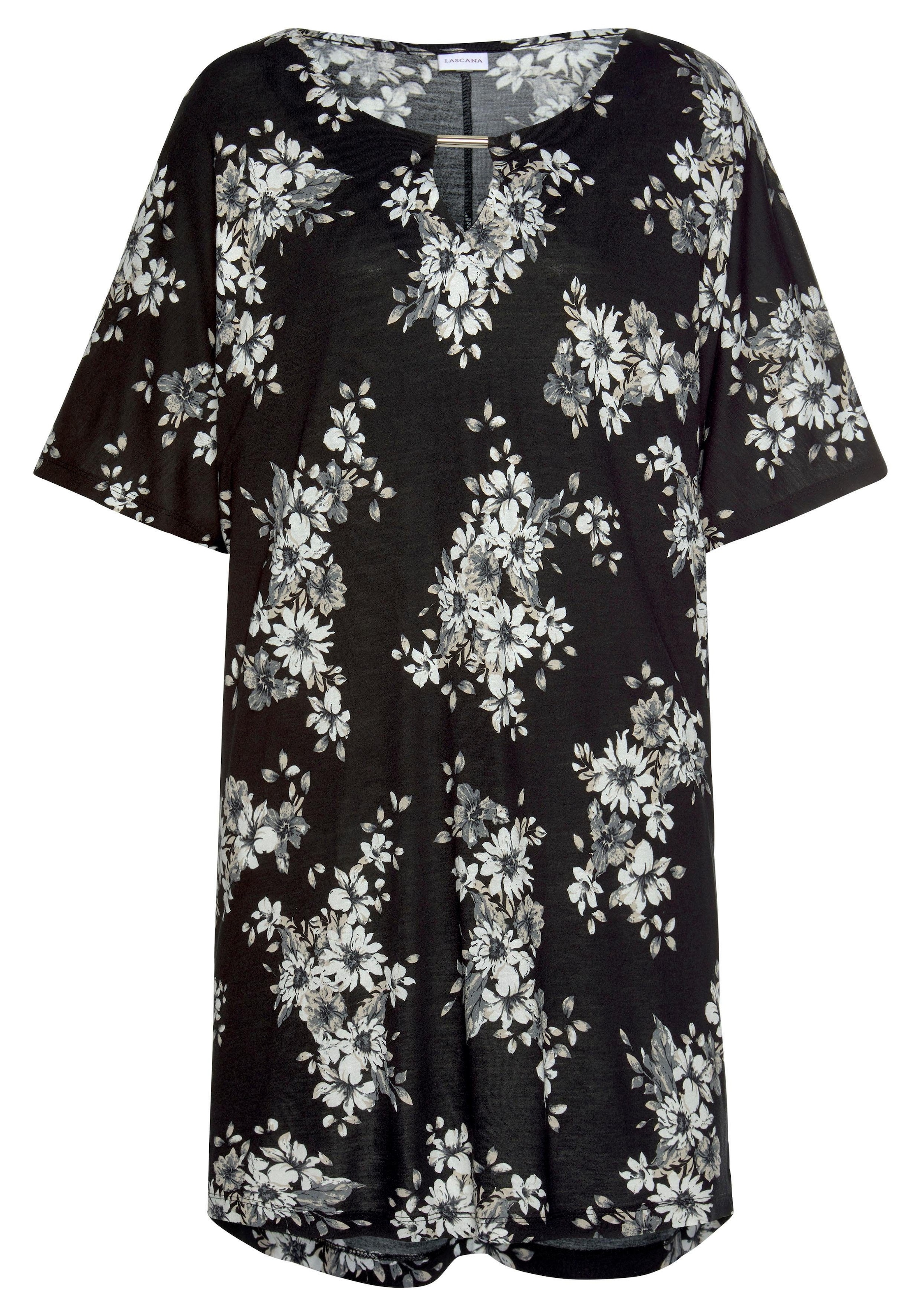 LASCANA Longshirt, mit dezentem Blumendruck, | bestellen mit weiten Ärmel Shirtkleid BAUR