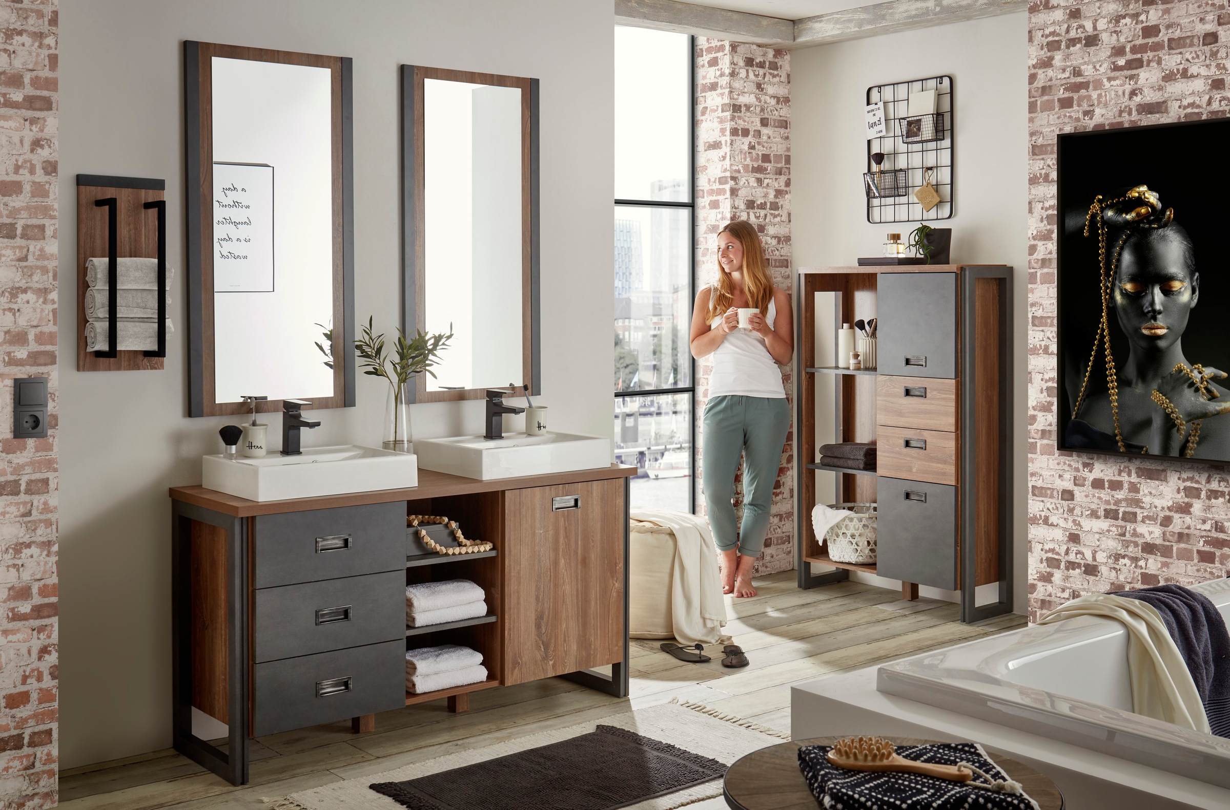 Home affaire Badmöbel-Set "Detroit, Bad im Industrialdesign, 3-teiliges Bad günstig online kaufen