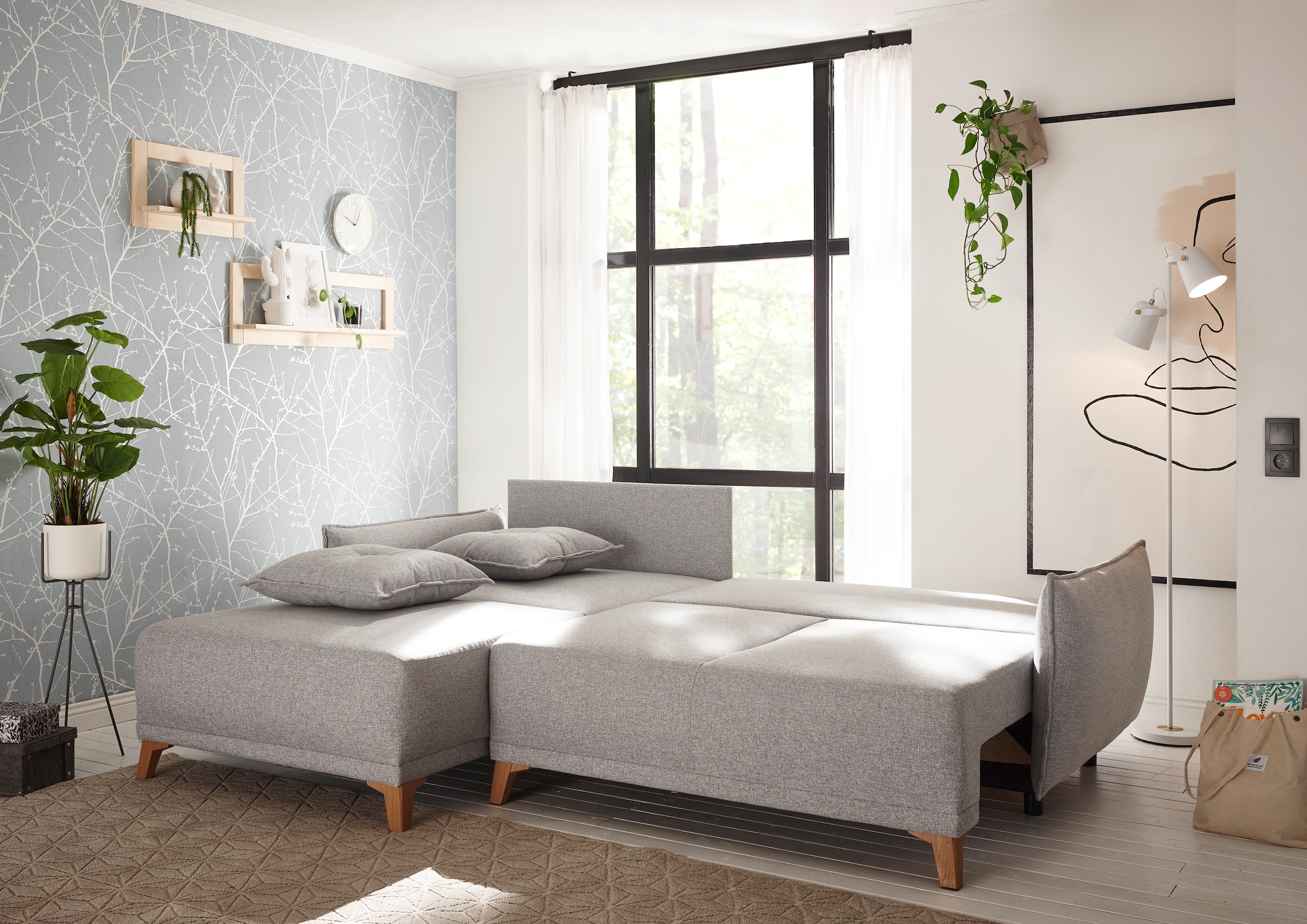 ED EXCITING DESIGN Ecksofa »Pamplona L-Form«, mit Bettfunktion, Bettkasten & Zierkissen