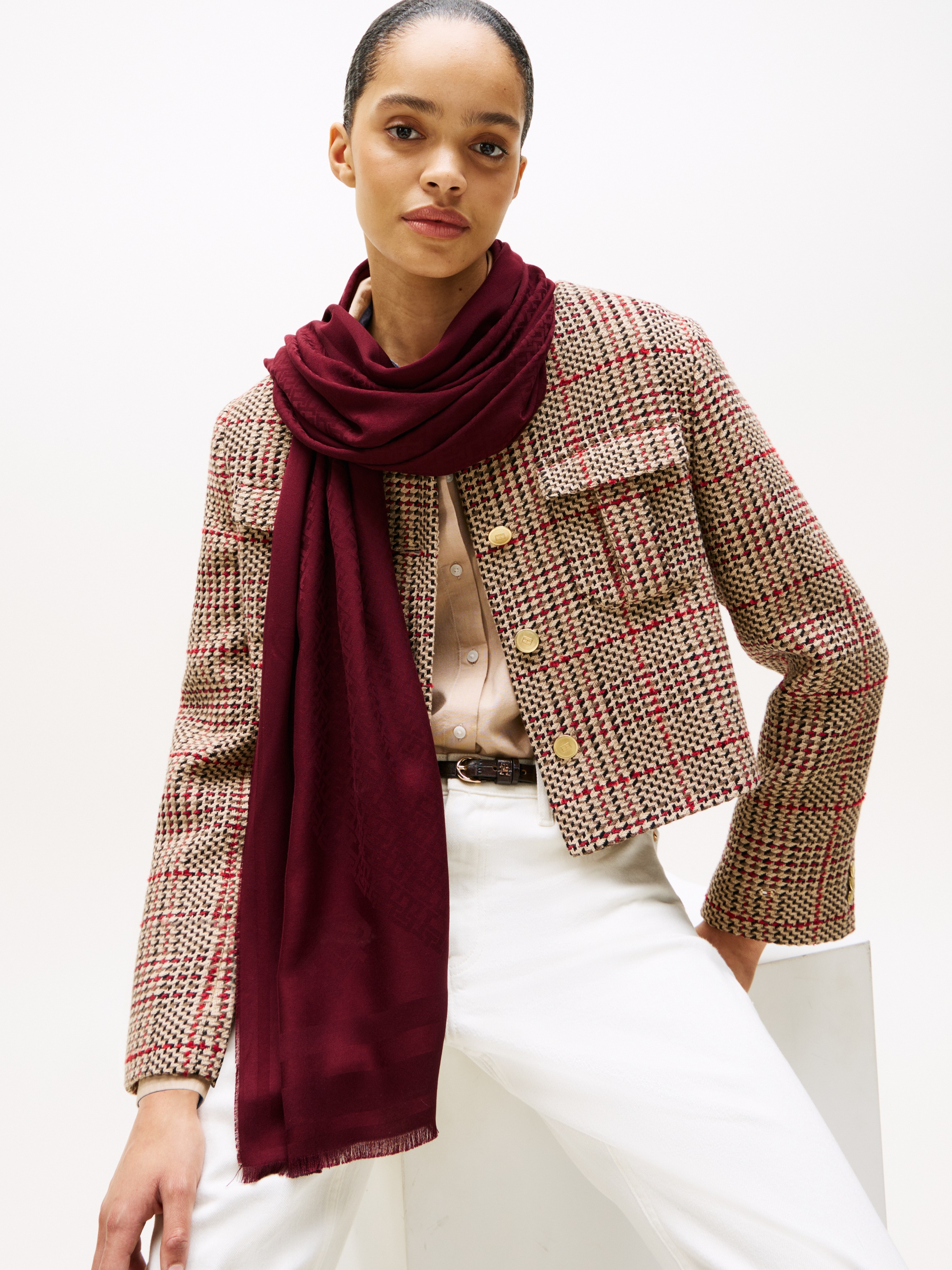 Tommy Hilfiger Schal »TH MONOGRAM«, mit Fransen und TH-Monogramm