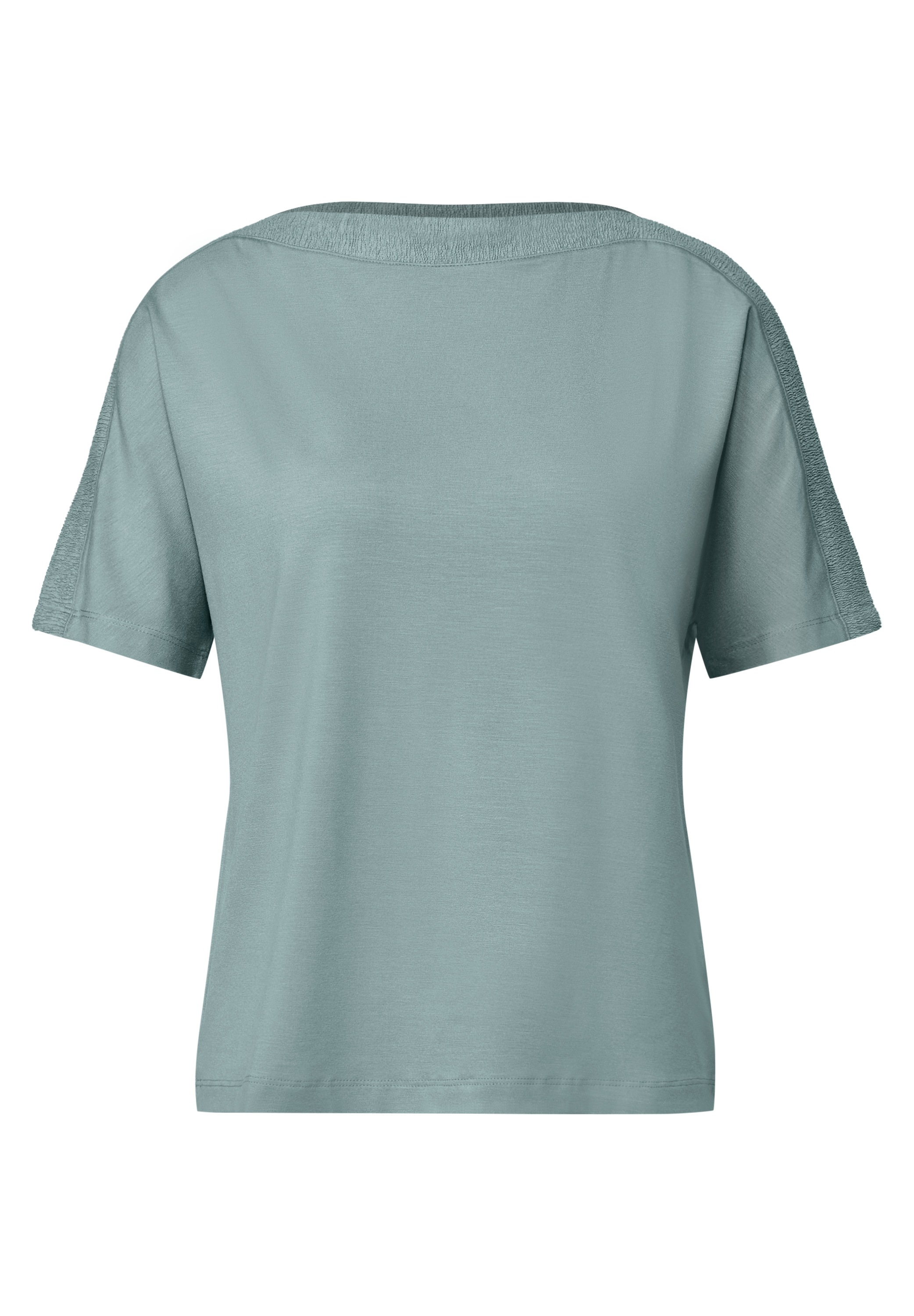 T-Shirt STREET ONE, Damen, Gr. 40, blau (arona blau), Stoff, 95% Viskose, 5% Elasthan, unifarben, normal normal, U-Boot-Ausschnitt, normaler Saum, Shirts T-Shirt, in Unifarbe 3