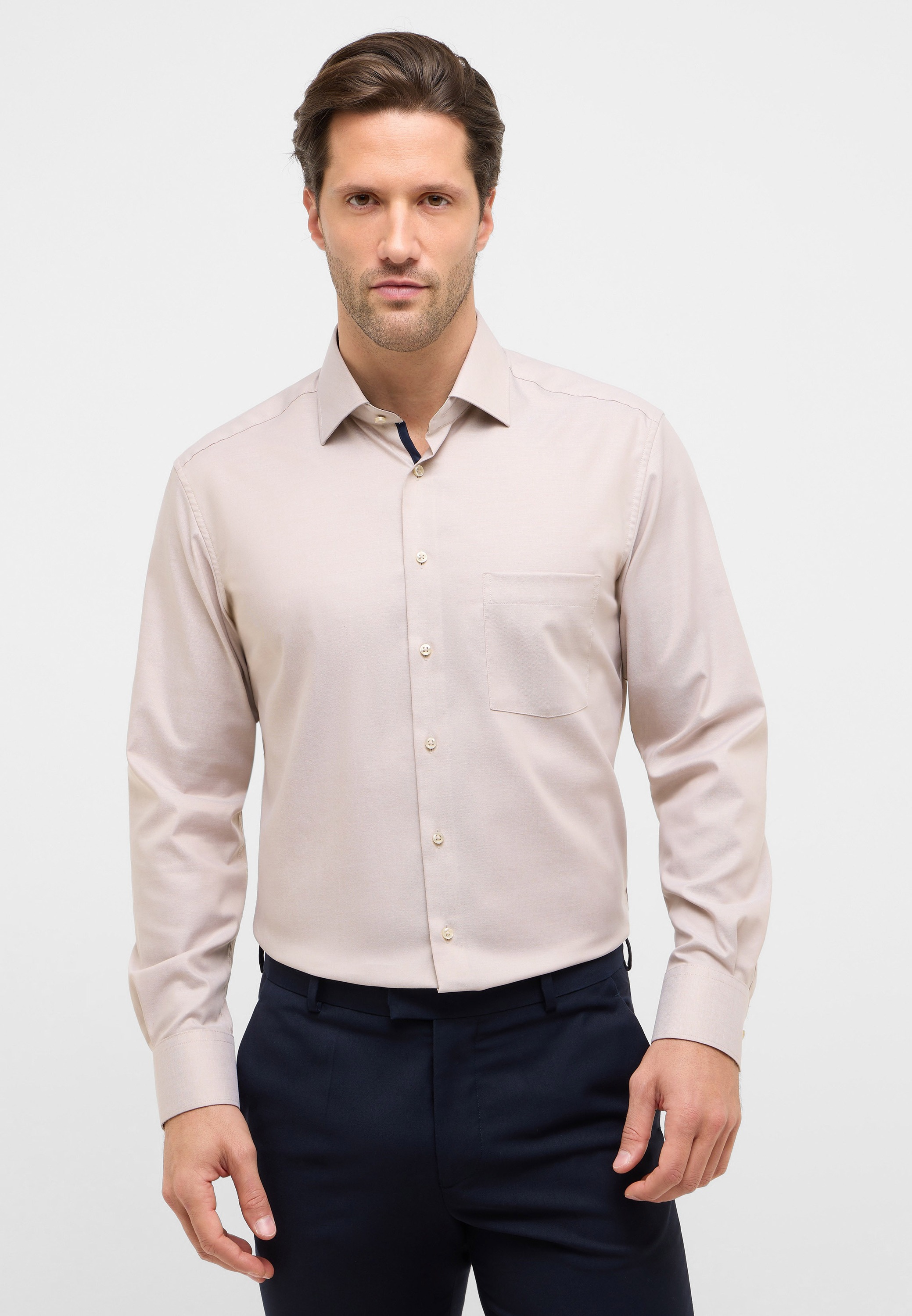 ETERNA Herren Langarmhemd "MODERN FIT"mandel, Gr. 41, Twill, 100% Baumwolle, Hemden, NON IRON (bügelfrei)