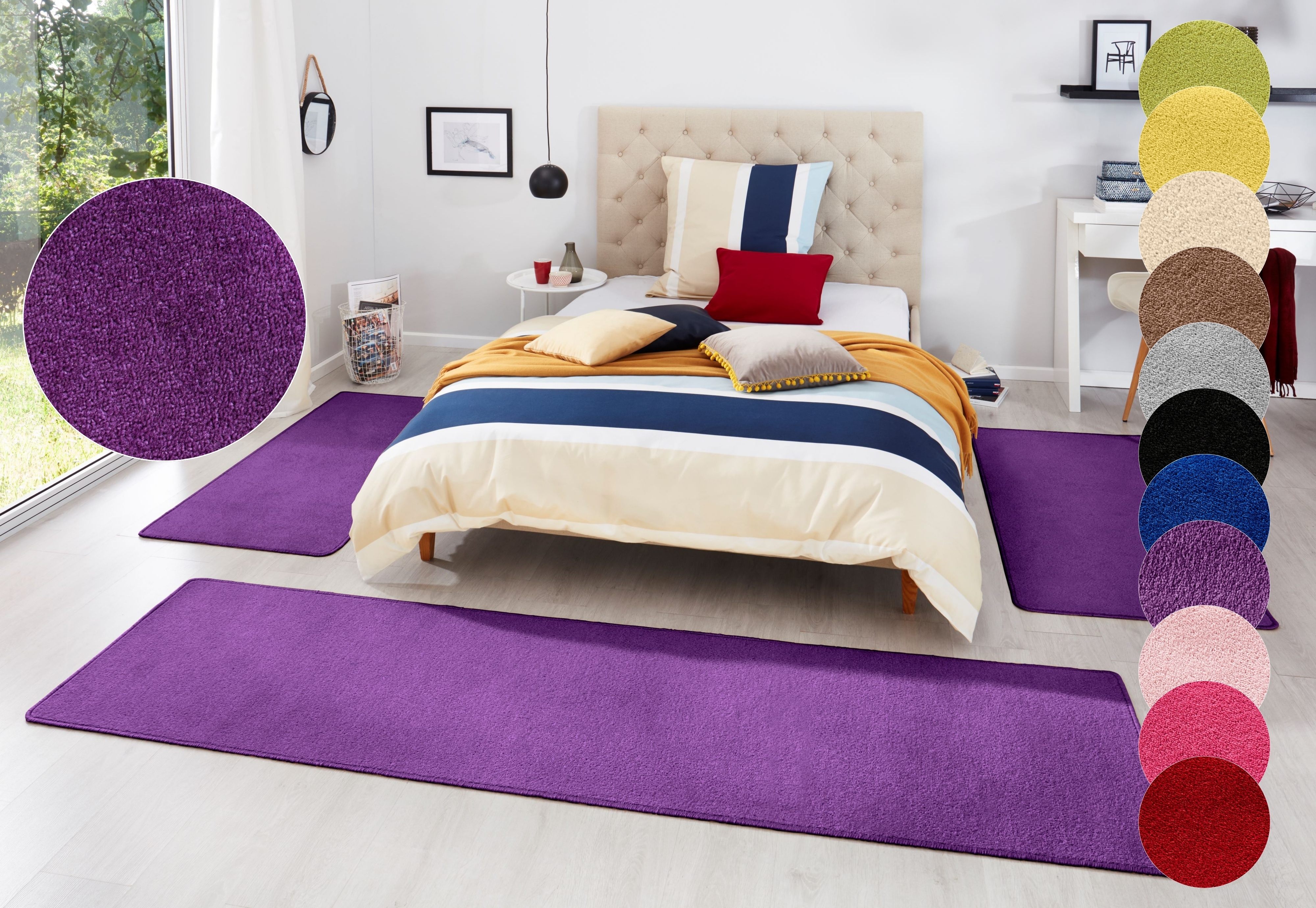 Bettumrandung HANSE HOME, H:7mm, lila, Obermaterial: 100% Polypropylen, Schlafzimmer, Bettumrandungen, "Fancy", Unifarben, Bettvorleger, 3-teiliges