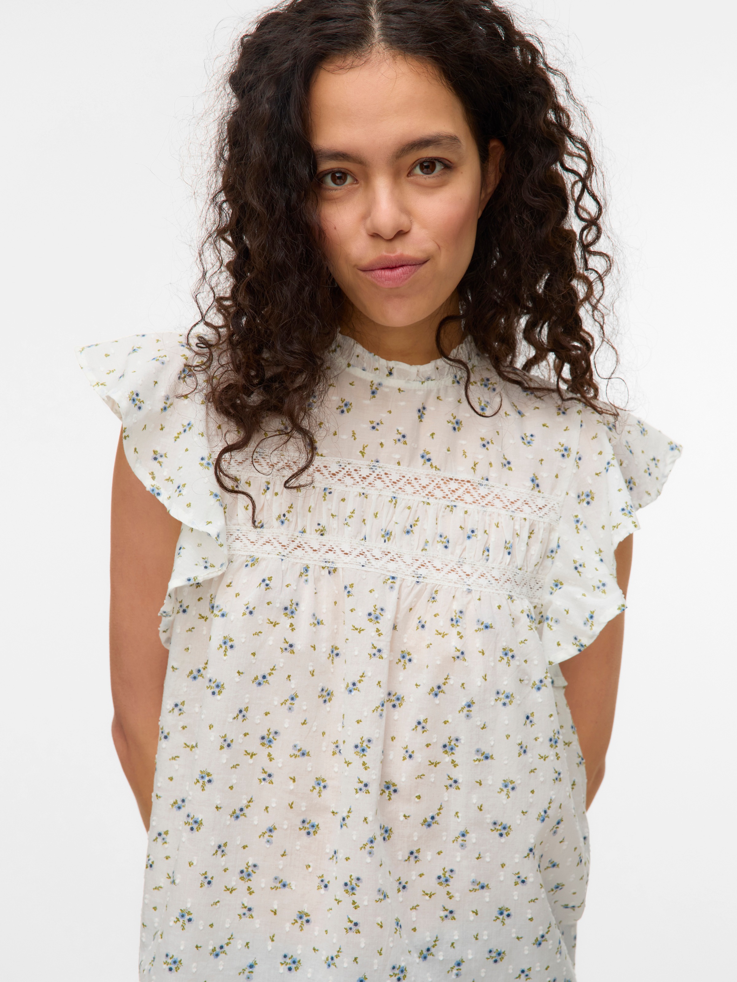 Thumbnail - Vero Moda Blusenshirt "VMTRINE SL LACE TOP WVN NOOS" Baumwolle