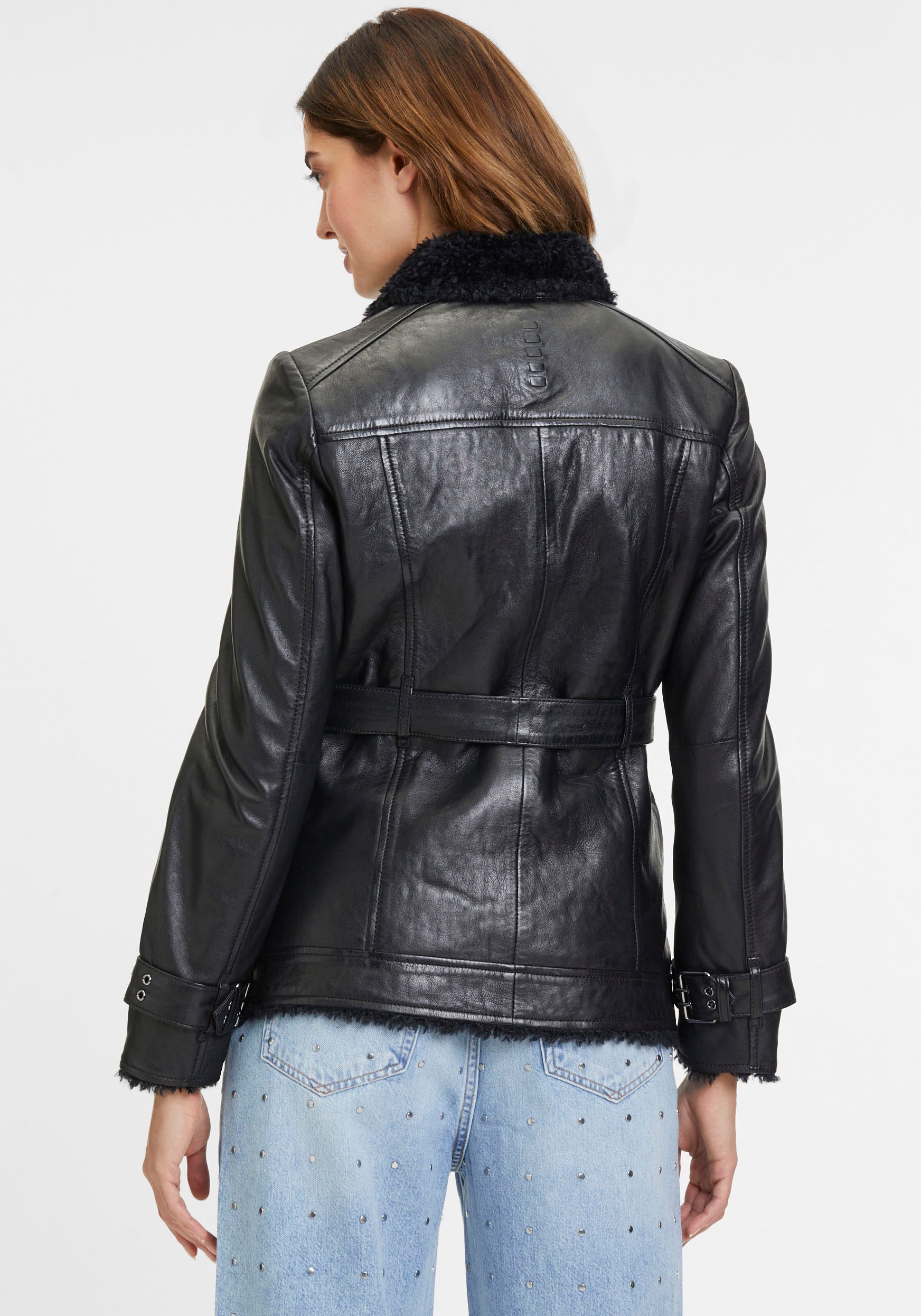 Mauritius Lederjacke "G2WDeba SF", mit Fellimitat, Gürtel, asymetrischer Re günstig online kaufen