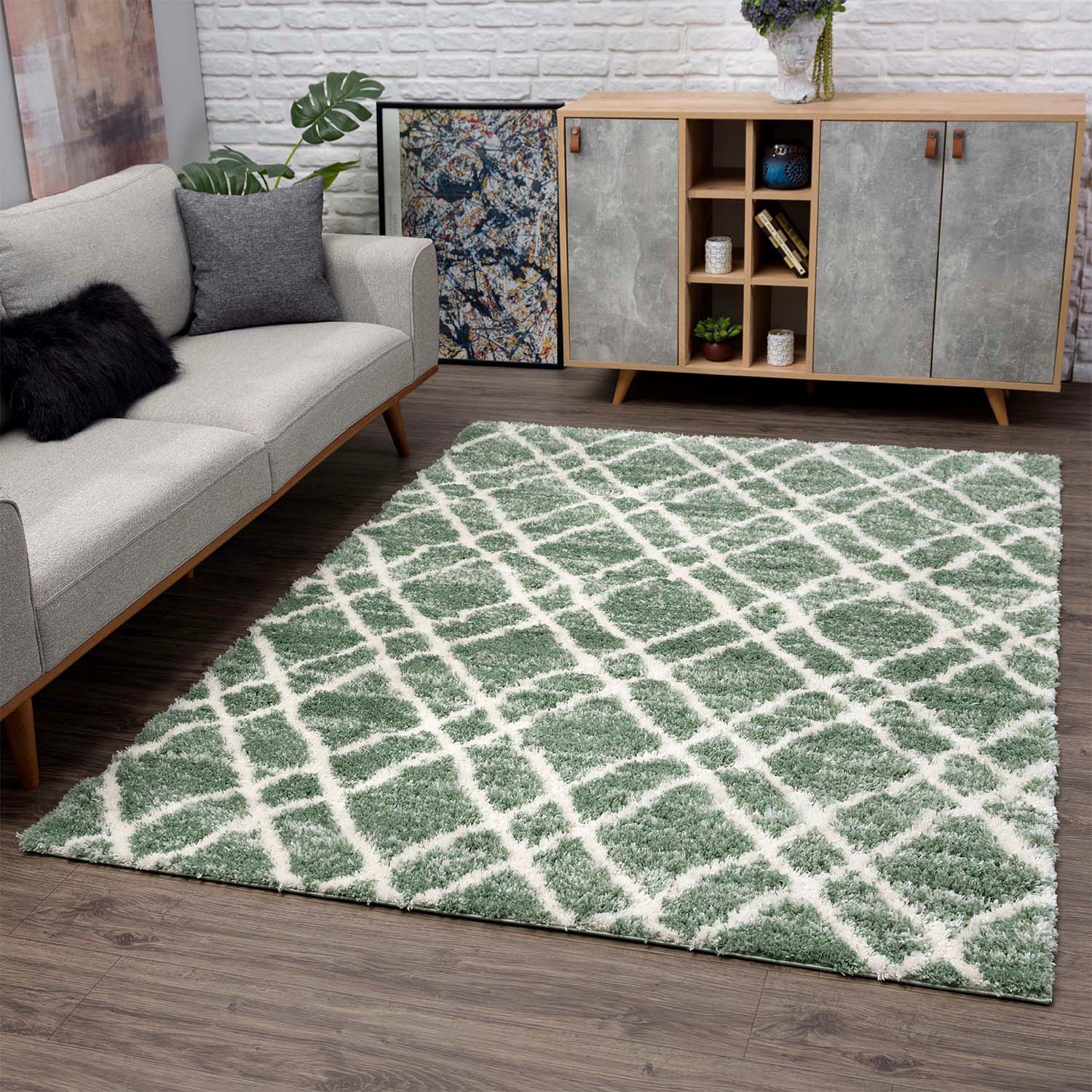 Carpet City Hochflor-Teppich »Pulpy 540«, rechteckig, besonders weich,  Rauten-Optik, ideal für Wohnzimmer & Schlafzimmer | BAUR | Kurzflor-Teppiche