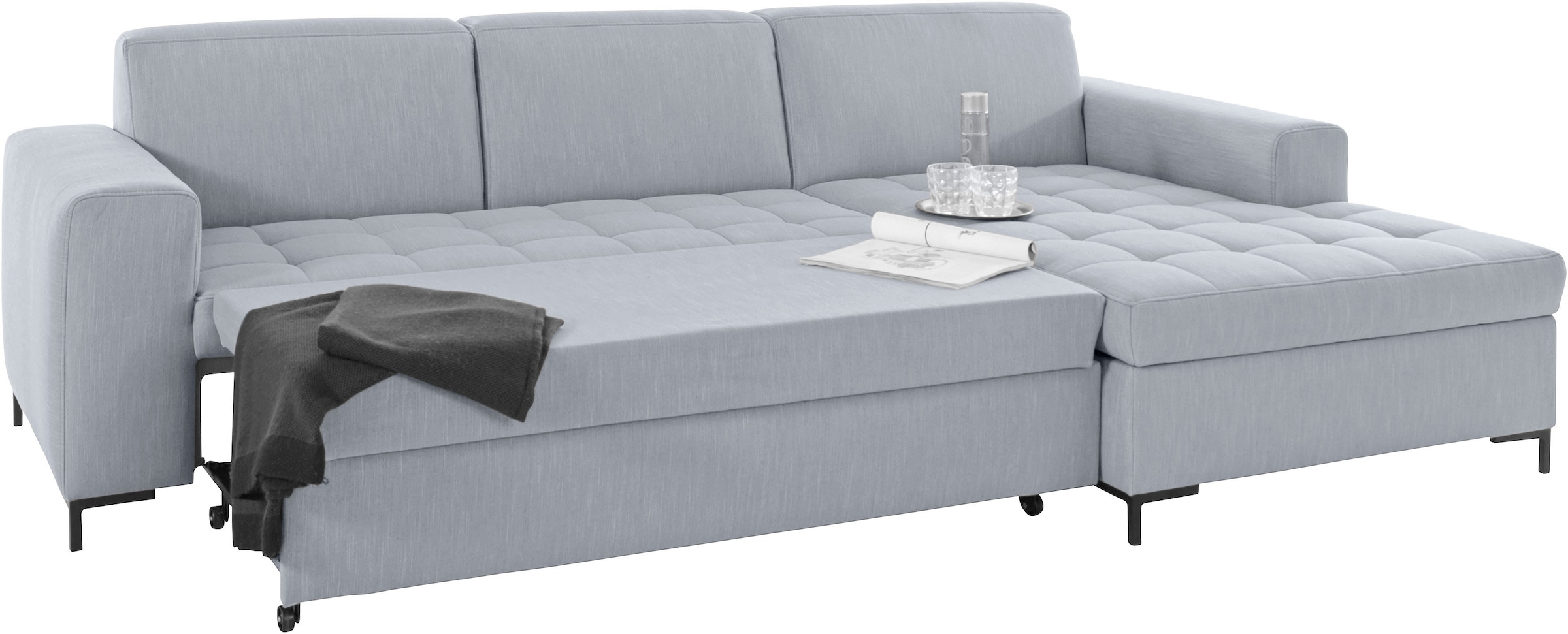 OTTO products Ecksofa »Grazzo L-Form«, hochwertige Stoffe aus recyceltem Material, Steppung im Sitzbereich