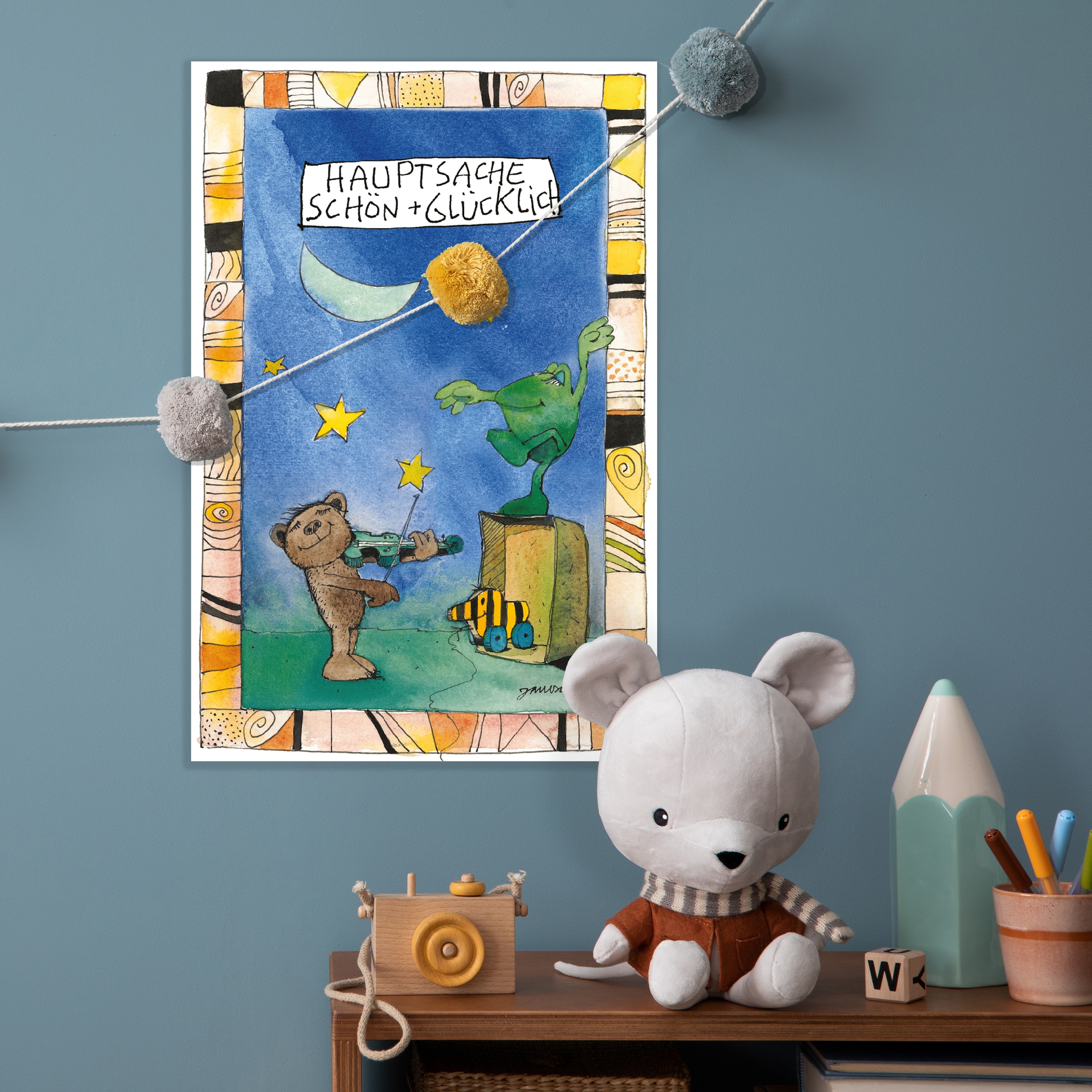 LuckyLinde Wanddekoobjekt »Der kleine Bär - Hauptsache schön glücklich«, (1 St.), Exklusive JANOSCH Kindermotive, Stahlschild