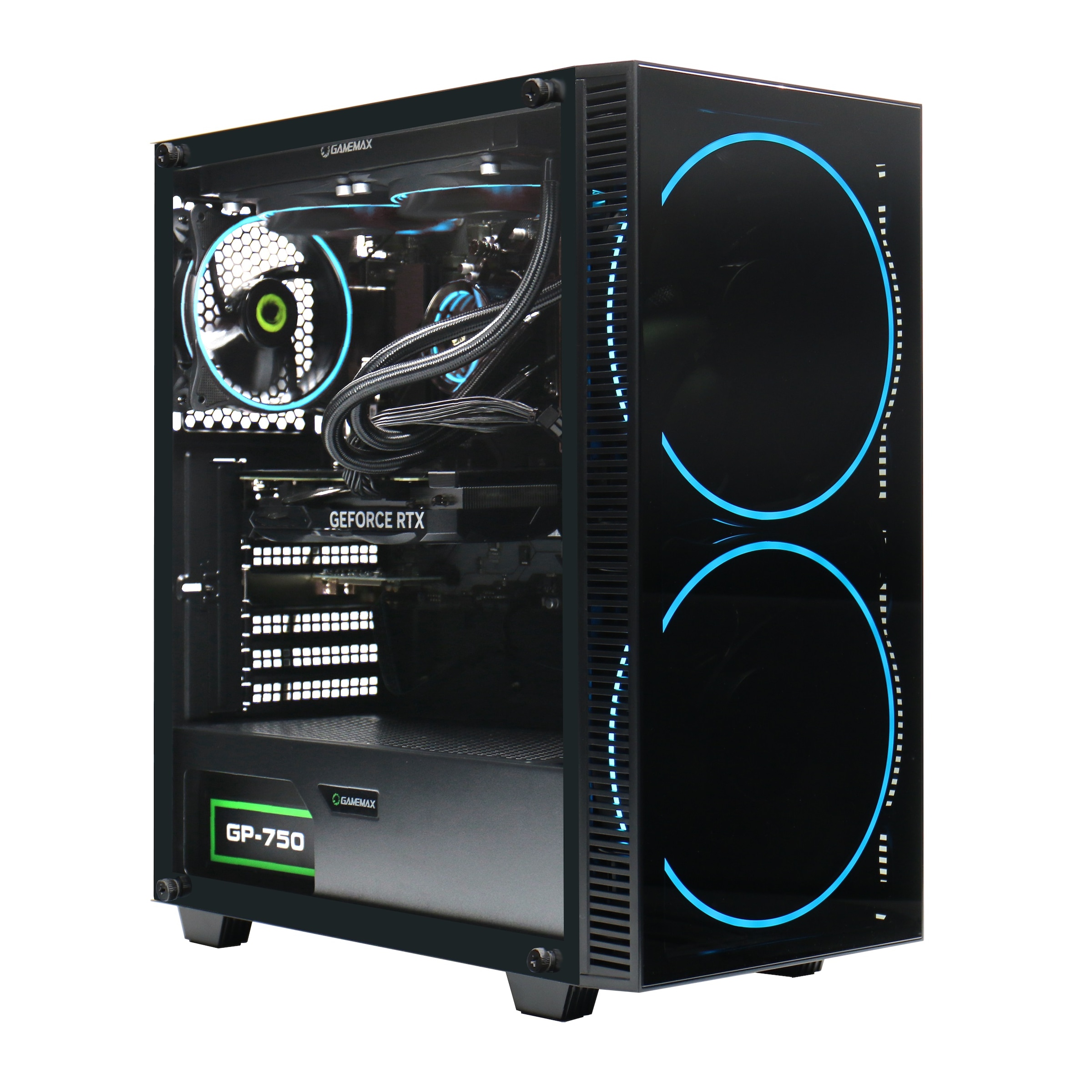 GAMEMAX Black Hole 7305 Gaming-PC (AMD Ryzen 7 5700X, RTX 4070 Super, 32 GB RAM, 2000 GB SSD, Wasserkühlung, PCIe SSD Gen4, Windows 11)