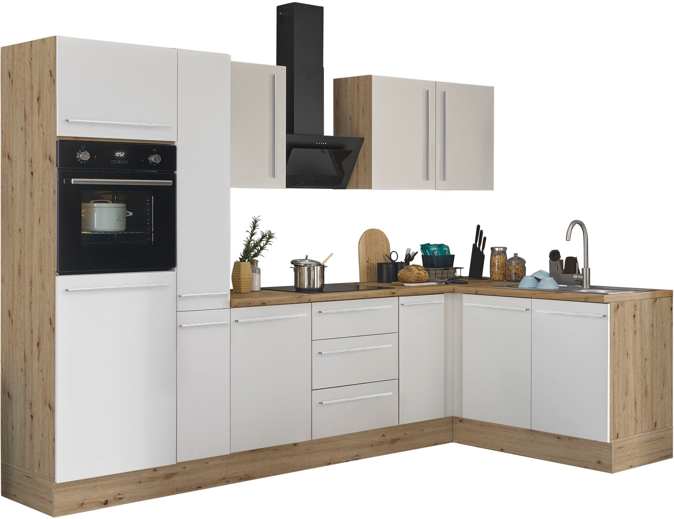 KOCHSTATION Winkelküche "Florida, Stellbreite 300x165 cm" wahlweise mit E-Geräten, mit Softclose für Türen und Schubkästen