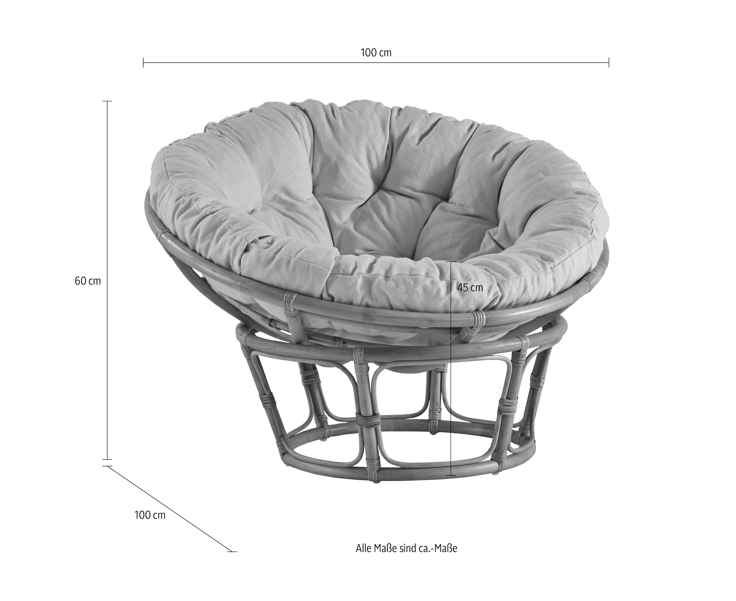 Home affaire Rattanstuhl »Papasansessel, TOPSELLER!«, aus geflochtenem Rattan, in verschiedenen Größen (80-110 cm)
