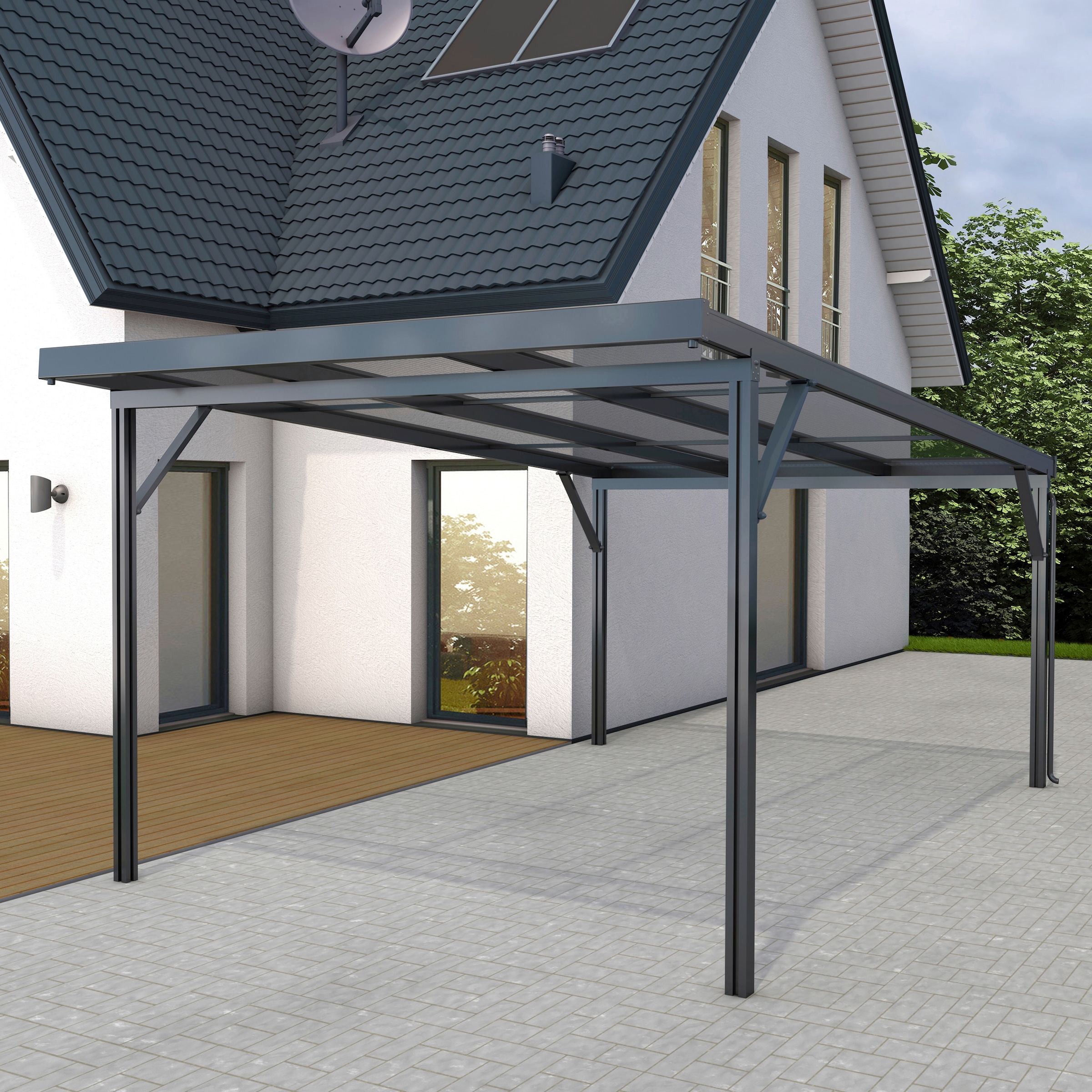 GUTTA Einzelcarport "Premium", Aluminium, 293,4 cm, anthrazit, Dacheindeckung Acryl bronce