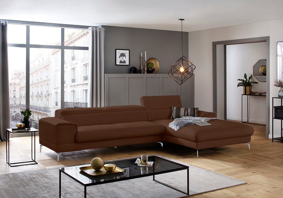 W.SCHILLIG Ecksofa "piedroo, Designsofa mit tollem Sitzkomfort, bequem und elegant, L-Form" Kopfteilverstellung, wahlweise mit Sitztiefenverstellung, Breite 343cm