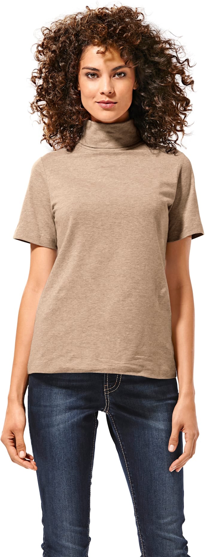 Rollkragenshirt HEINE "Rollkragen-Shirt", Damen, Gr. 38, beige (sand), 95% Baumwolle, 5% Elasthan, unifarben, Shirts
