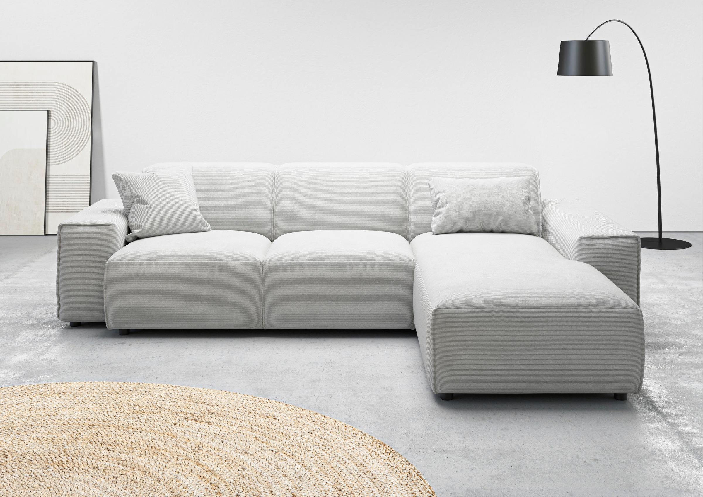 andas Ecksofa »Glimminge L-Form auch in Breitcord, Feincord + Easy care-Bezug,«, Breite 264, Zierkissen