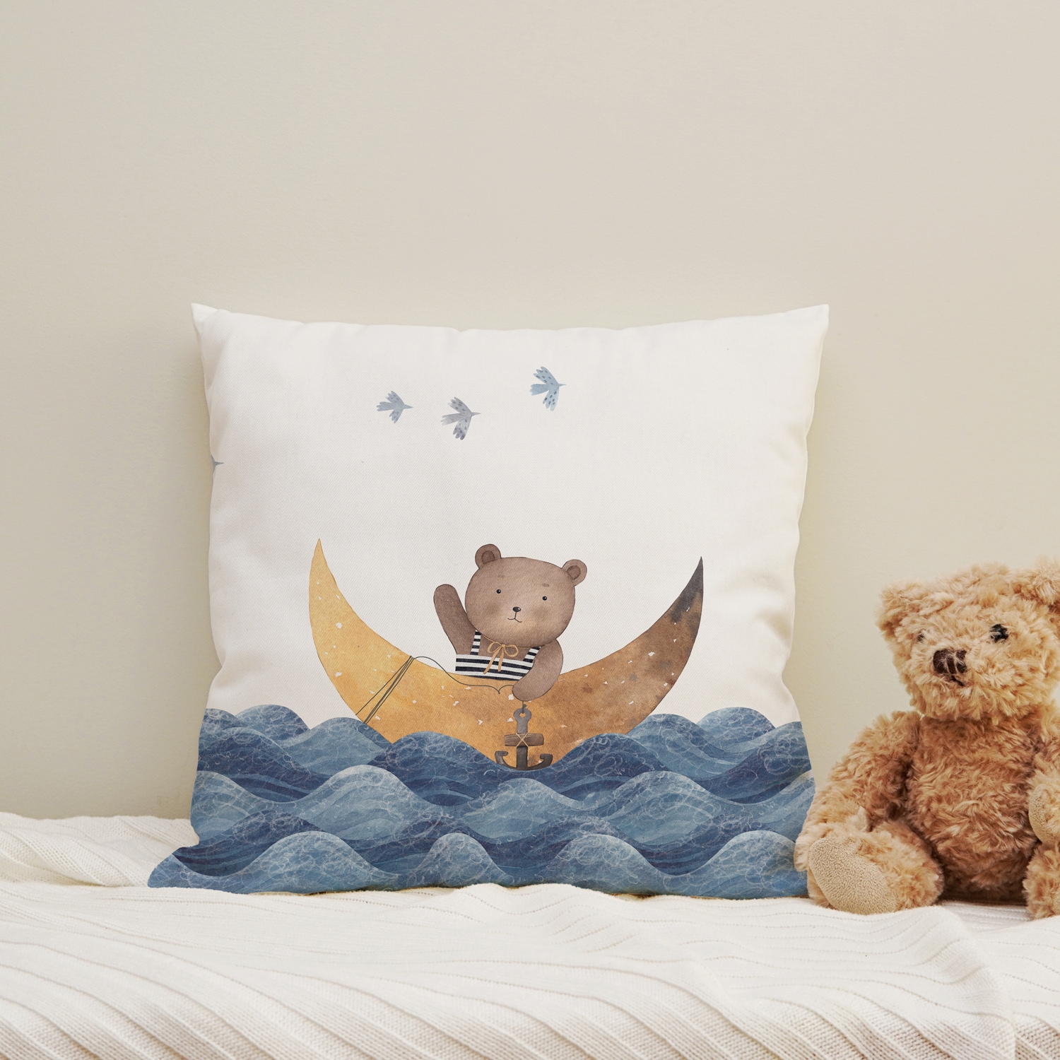 queence Dekokissen "Bär auf hoher See" Kissenhülle mit HD Premium Druck, geruchsneutral, 40x40cm