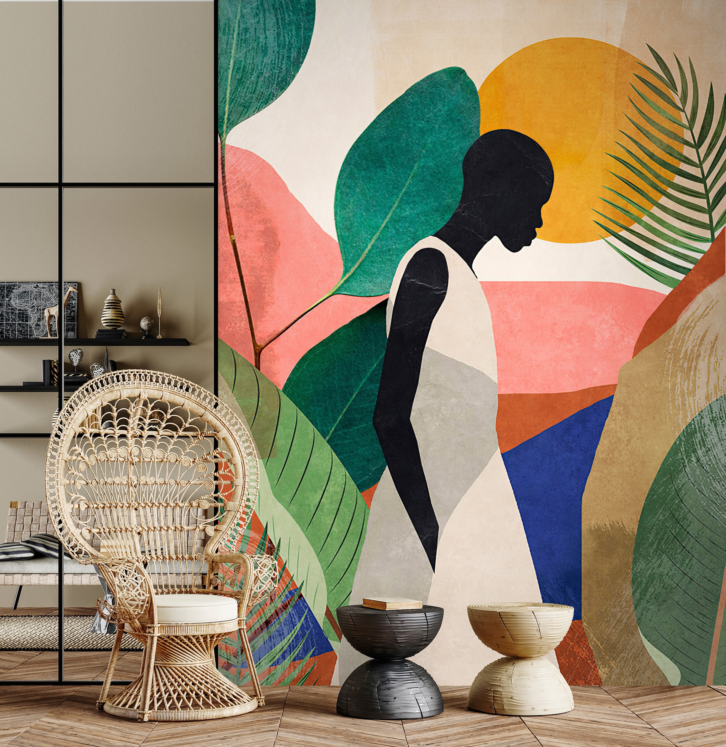 living walls "Künstlerische Tapete mit Frauensilhouette Bunt" matt glatt