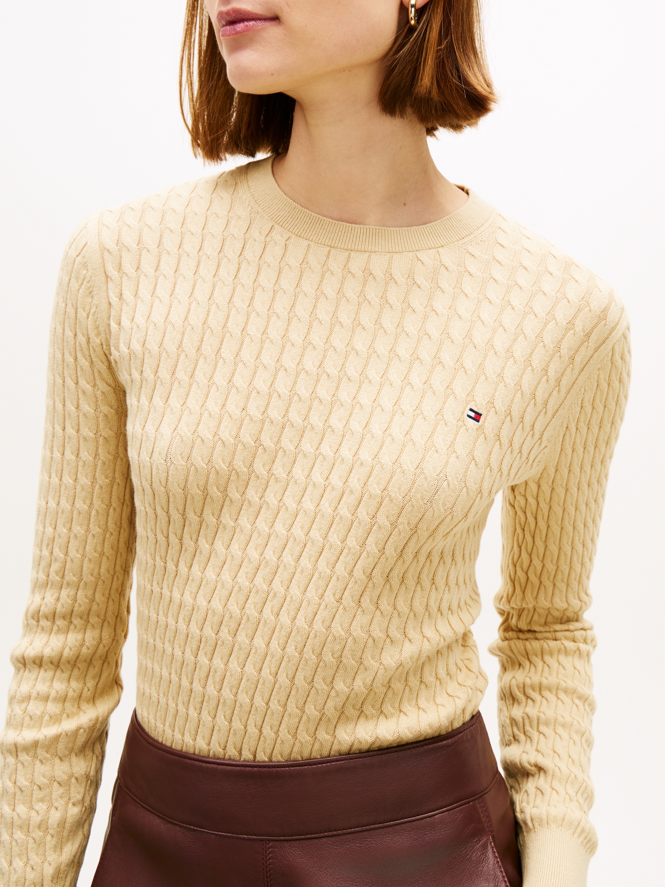 Tommy Hilfiger Rundhalspullover "CO CABLE C-NK LS SWEATER" Baumwolle, mit Z günstig online kaufen