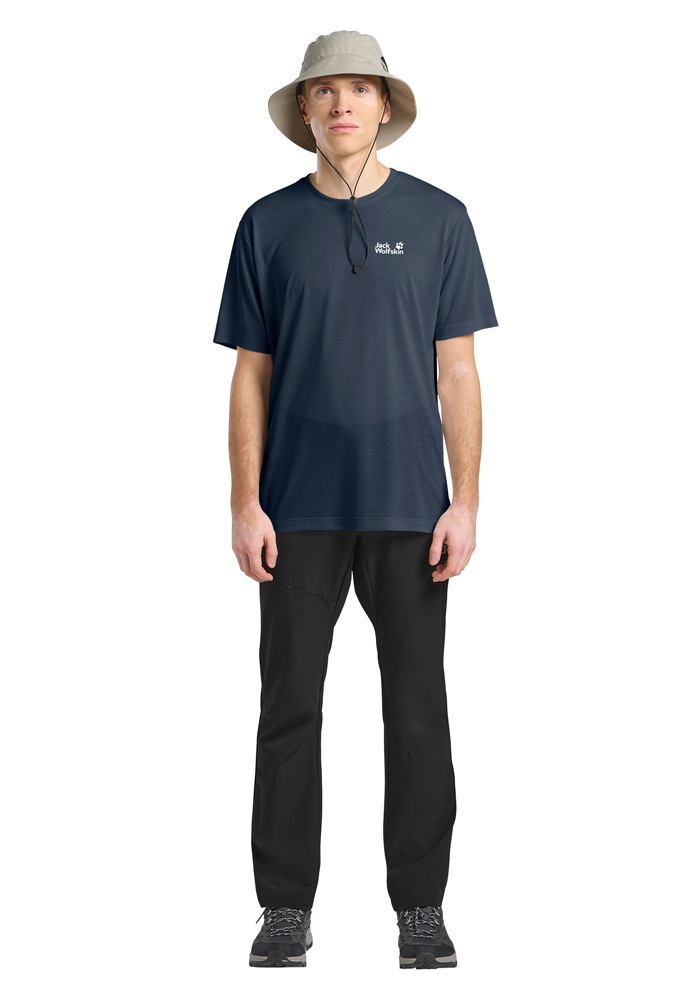 Funktionsshirt JACK WOLFSKIN "VONNAN S/S T M", Herren, Gr. M (50), midnight sky, Obermaterial: 100% Polyester, Shirts Funktionsshirt, für warme Temperaturen, atmungsaktiv, feuchtigkeitsregulierend 4