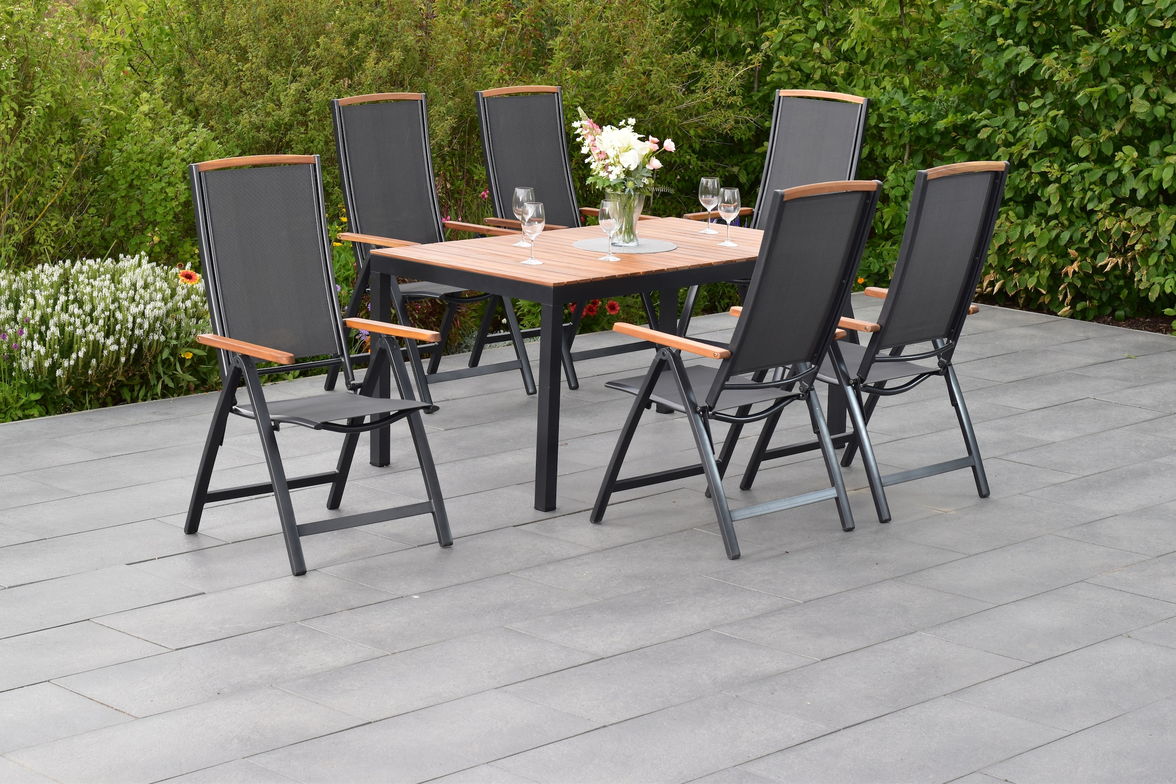 MERXX Garten-Essgruppe ""Siena"", (Set, 7 tlg., 5-fach verstellbare Rückenlehne), Tisch: LxB: 150x90 cm