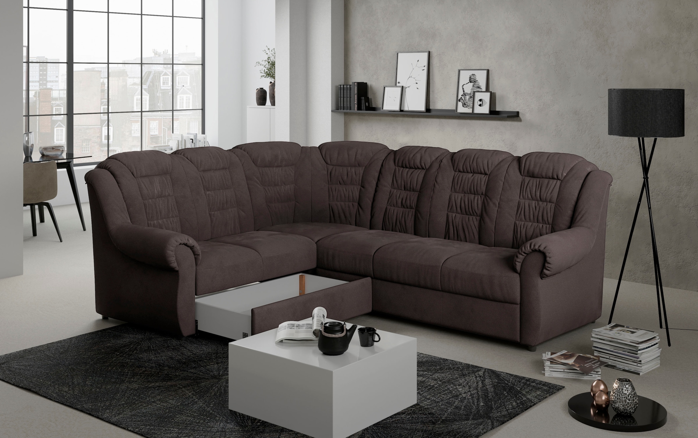 Home affaire Ecksofa »Boston L-Form«, mit hoher Rückenlehne, wahlweise mit Bettfunktion & Stauraum