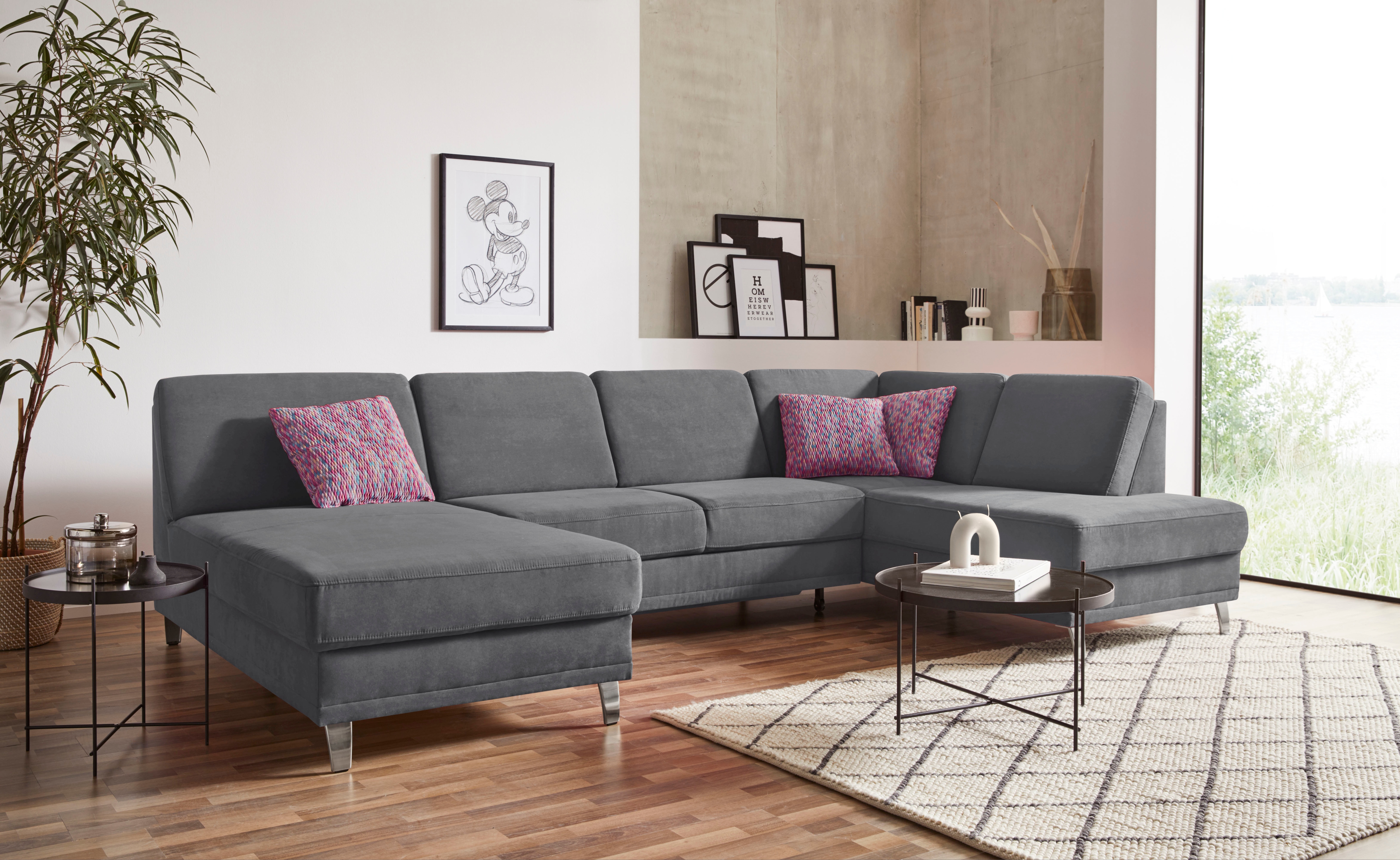 sit&more Wohnlandschaft "Clio U-Form" wahlweise mit Schlaffunktion und Bettkasten, inklusive Federkern