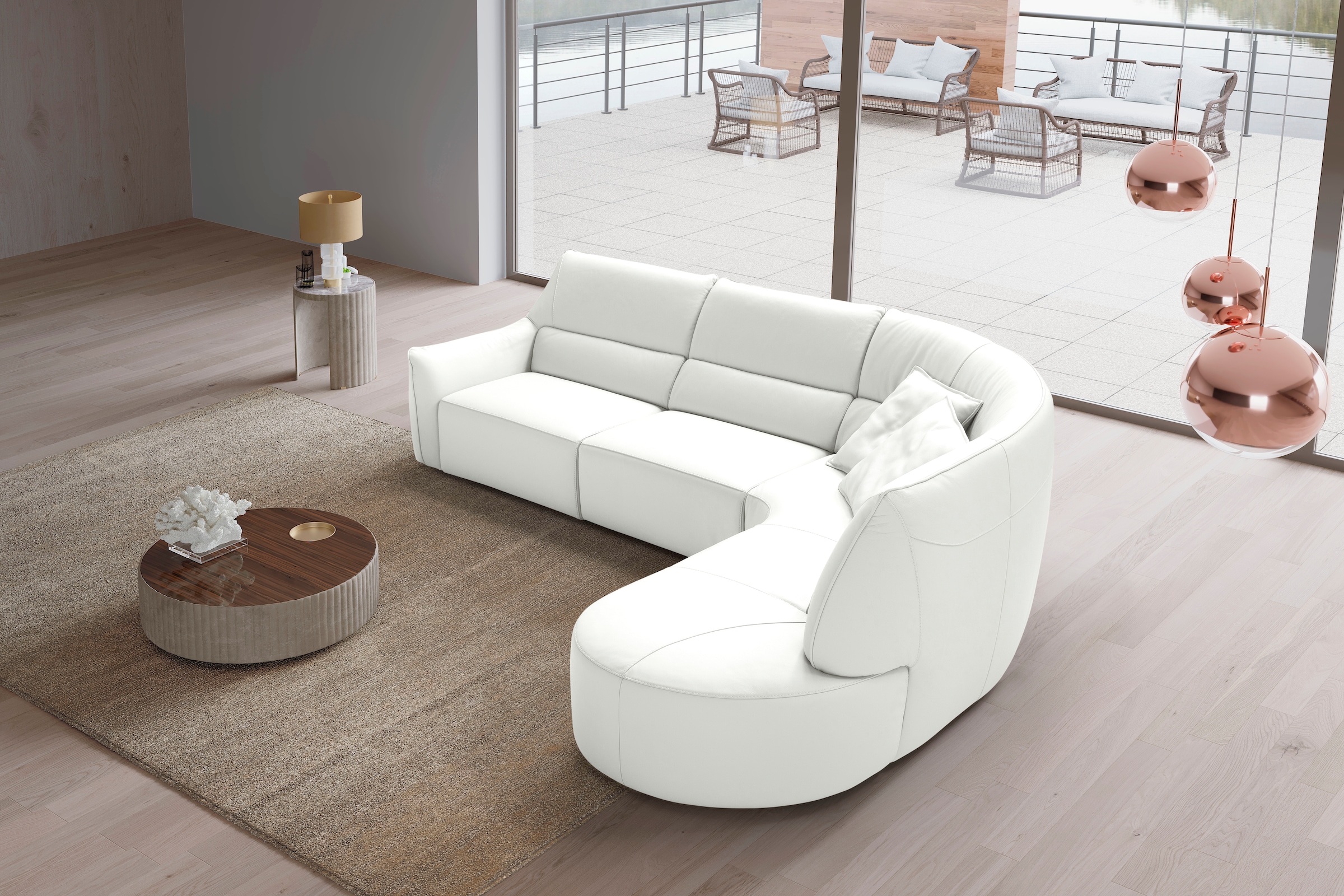 Egoitaliano Ecksofa "Puffy, extravagant & edel, Retro Designsofa, hoher Sitzkomfort, L-Form" mit Ottomane, wahlweise mit und ohne elektrischer Relaxfunktion