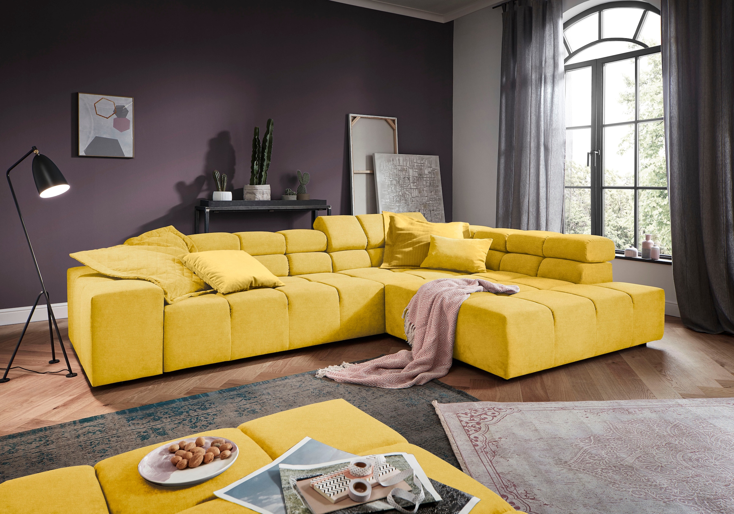 INOSIGN Ecksofa »Ancona incl. Kopfteilverstellung, Zierkissen Breite 319cm, L-Form«, wahlweise motorische Sitztiefenverstellung, auch in Cord + Easy Care