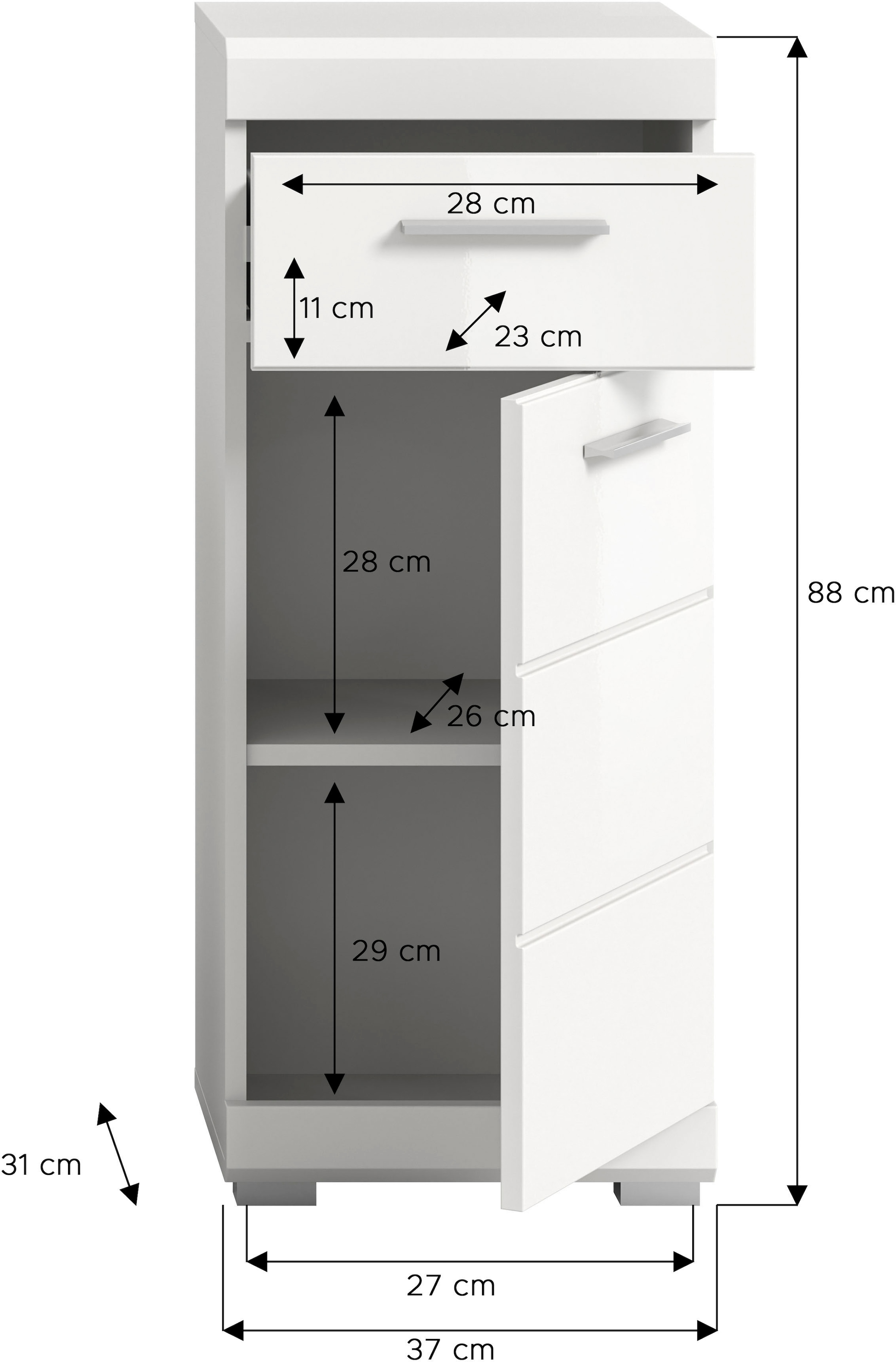 welltime Unterschrank »SIENA, Breite 37cm, 1 Tür, 1 Schubkasten, 2 Fächer, MDF-Front« TOPSELLER!, 1 Stk. tlg. in verschiedenen Farben erhältlich, Badmöbel, Badschrank, Kommode, Bad