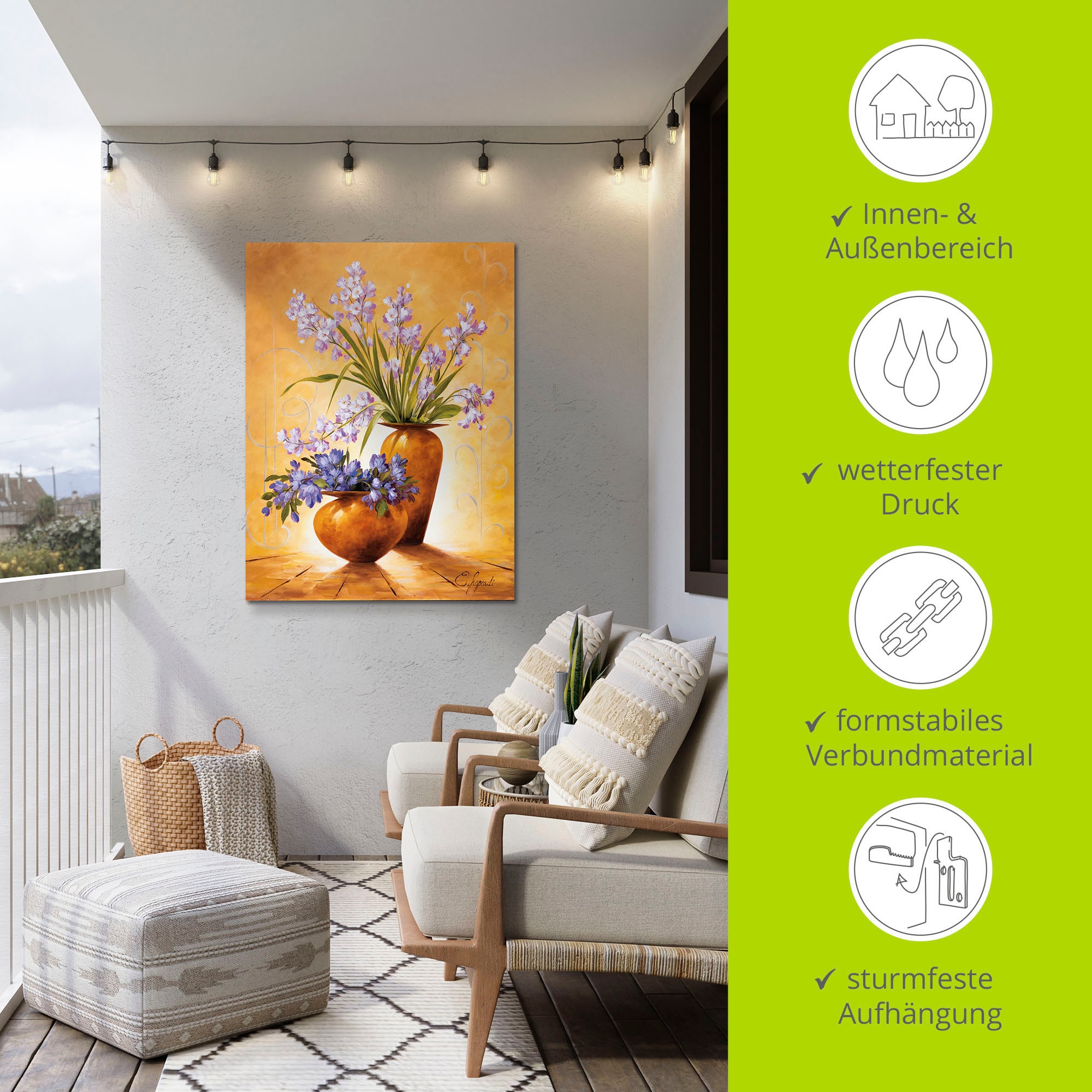 Artland Wandbild »Italienische Blumen IV«, Vasen & Töpfe, (1 St.), als Alubild, Leinwandbild, Wandaufkleber oder Poster in versch. Größen