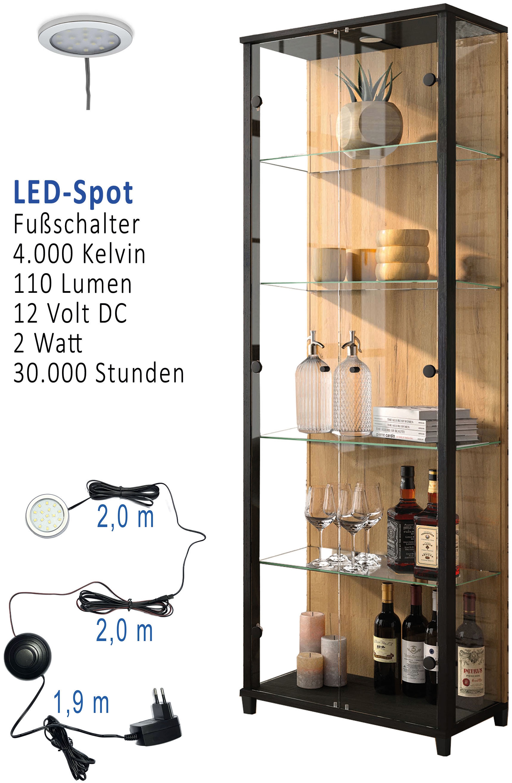 fif möbel Vitrine »OPTIMA« Standvitrine, Vitrinenschrank, Glasvitrine, Sammlervitrine, LED