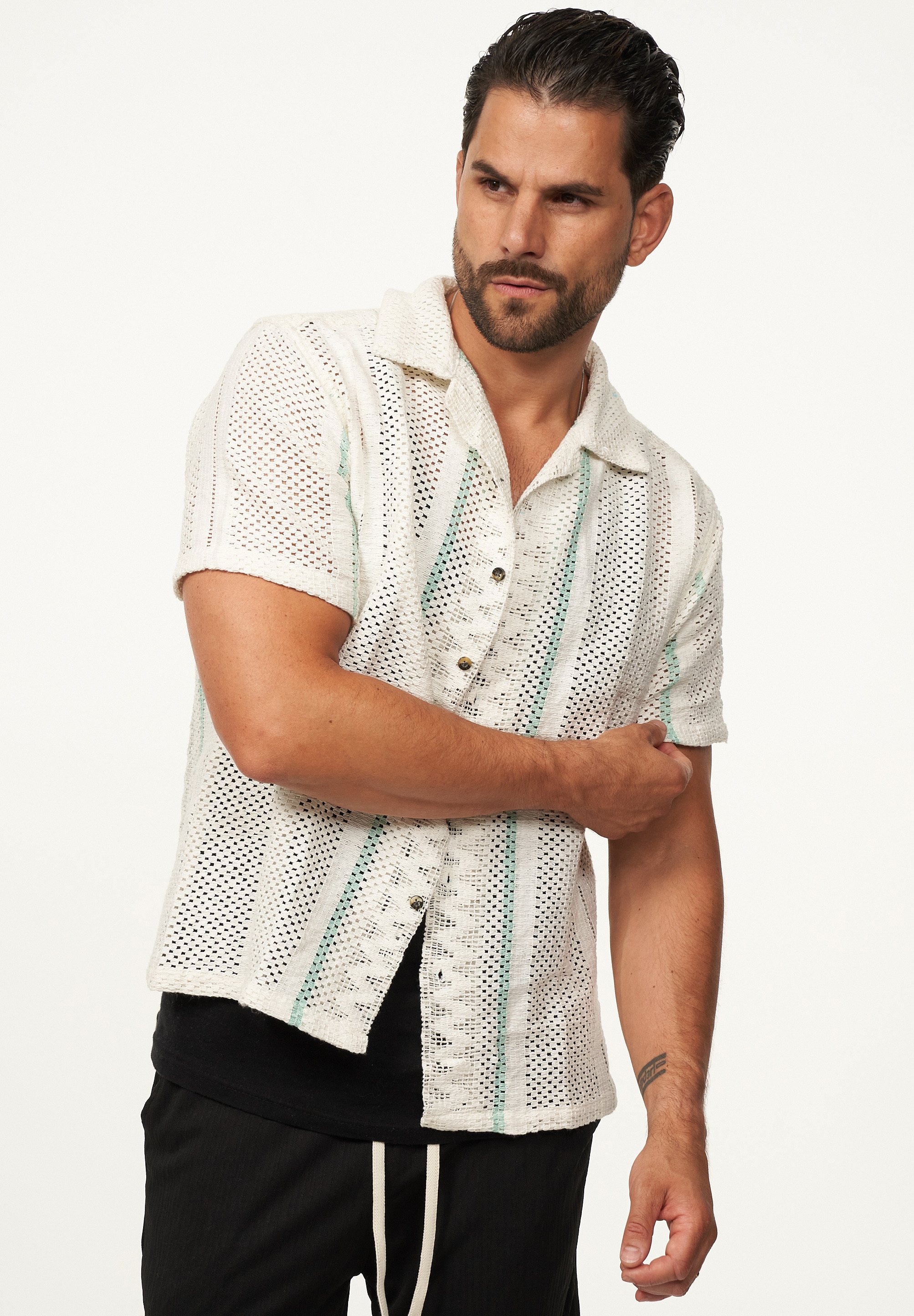 SOULSTAR Kurzarmhemd »Freizeithemd als Kurzam Strick Hemd im Retro-Look - Strick Polo-Hemd Overshirt im Regular-Fit für Herren« Herren Strick Polo-Hemd Overshirt im Regular-Fit T-Shirt