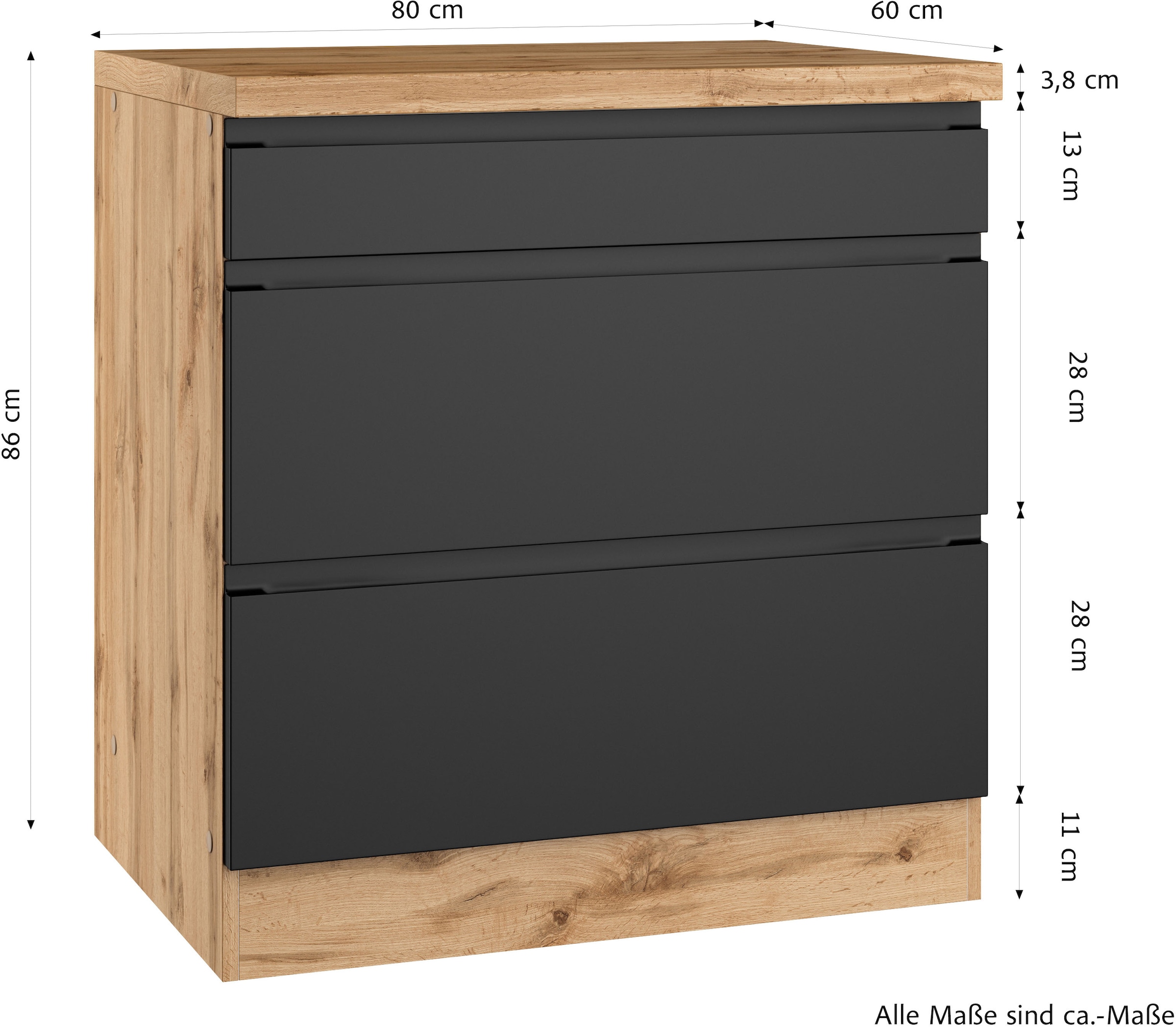 KOCHSTATION Kochfeldumbauschrank »KS-Virginia,neu in verbesserter Ausführung« Stauraum, Softclose,  Breite 80 cm, Höhe 86 cm, Softclose-Auszüge