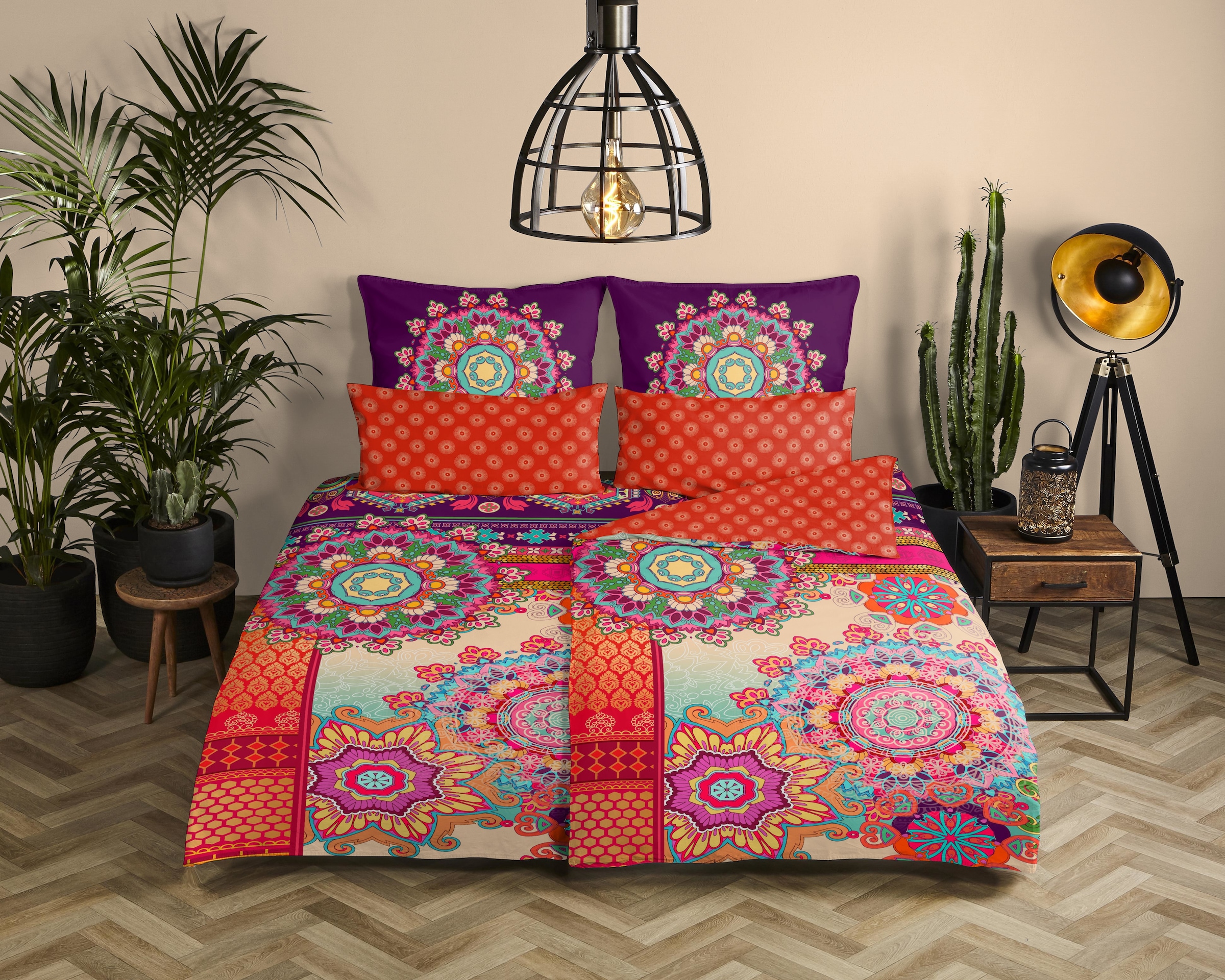 hip Wendebettwäsche "Sherhia" 3 Satin, Reißverschluss, Wendeoptik, Mandala, Orange, Lila