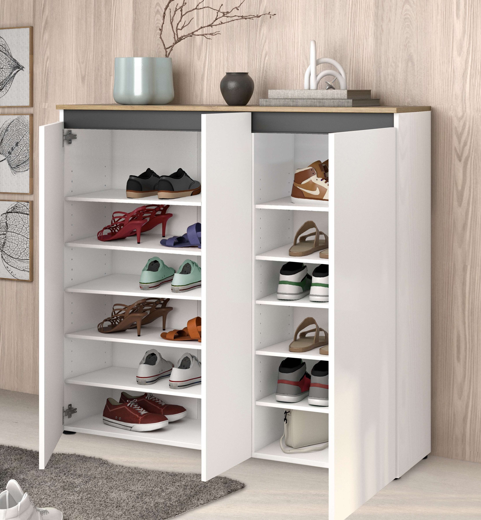 INOSIGN Schuhschrank »Zippo, Schuhkommode,Schuhregal,Made in Italy,stehend«, (1 St.), Front/Korpus hochglanz lackiert B/T: 130x35 cm,6 Fächer,30 paar Schuhe
