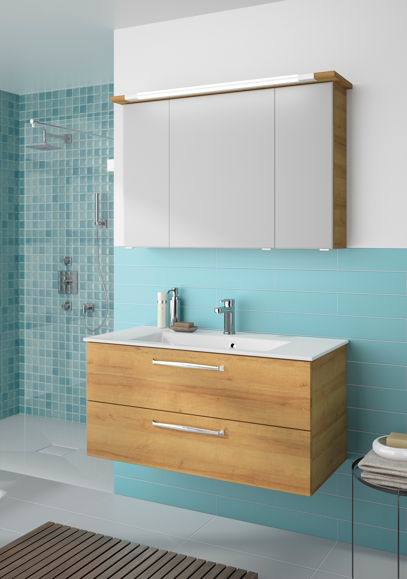 Saphir Badmöbel-Set "Trentino 2-tlg Mineralmarmor-Waschtisch, Spiegelschran günstig online kaufen